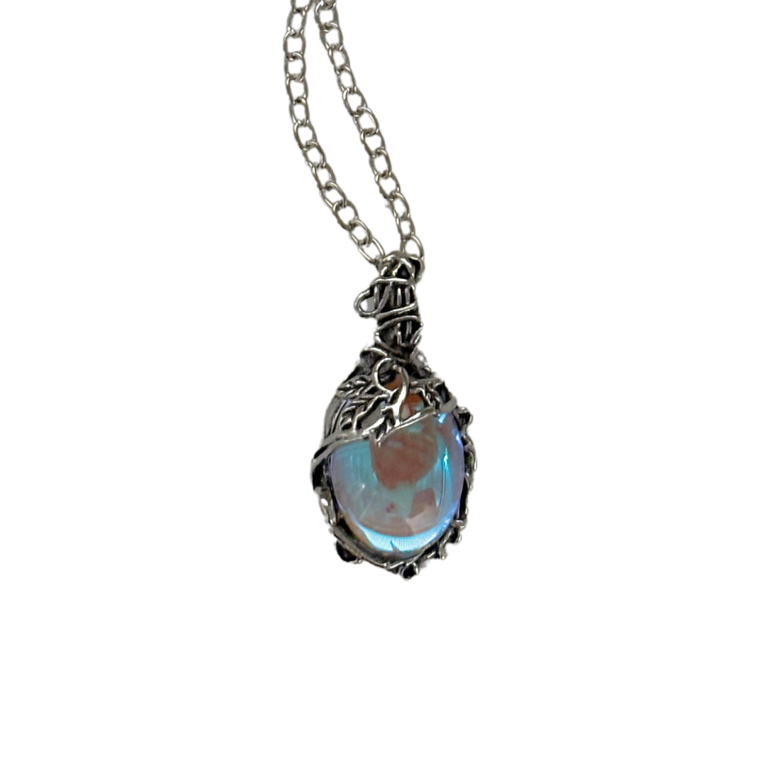 Romantasy Princess Opalescent Drop Necklace in Silver | Fantasy Gem Pendant | 18" + 2" Extender-Paper & Quartz-The Bullish Store
