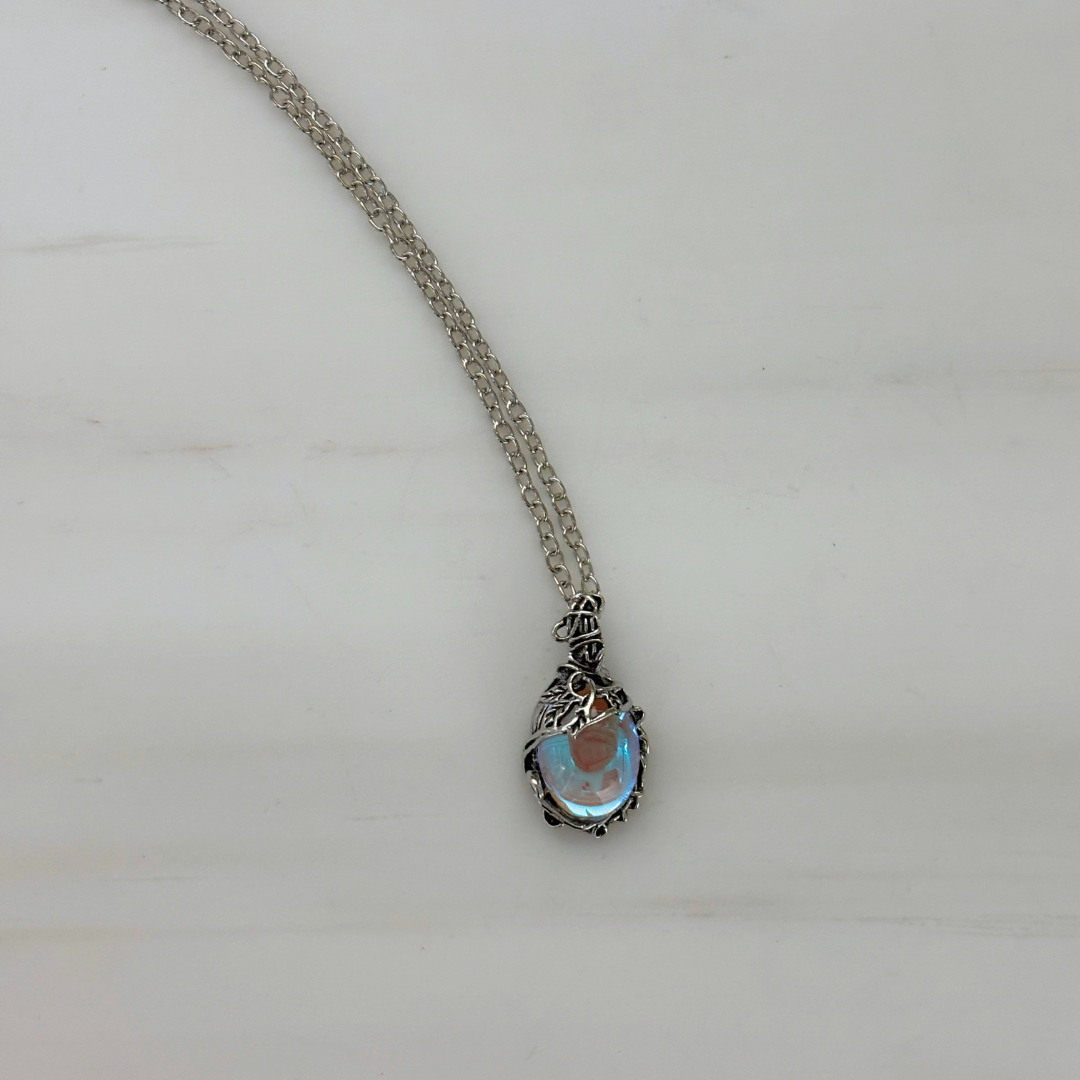 Romantasy Princess Opalescent Drop Necklace in Silver | Fantasy Gem Pendant | 18" + 2" Extender-Paper & Quartz-The Bullish Store