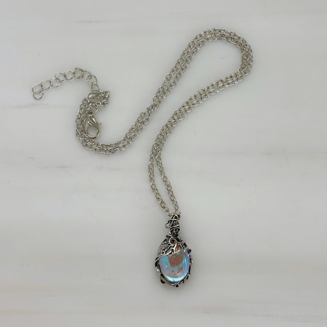 Romantasy Princess Opalescent Drop Necklace in Silver | Fantasy Gem Pendant | 18" + 2" Extender-Paper & Quartz-The Bullish Store