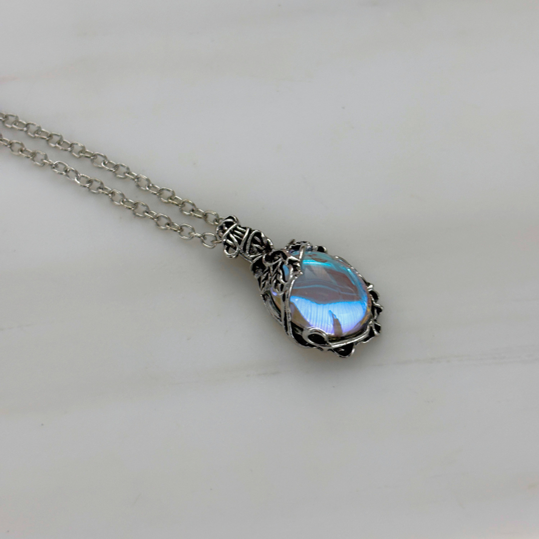 Romantasy Princess Opalescent Drop Necklace in Silver | Fantasy Gem Pendant | 18" + 2" Extender-Paper & Quartz-The Bullish Store