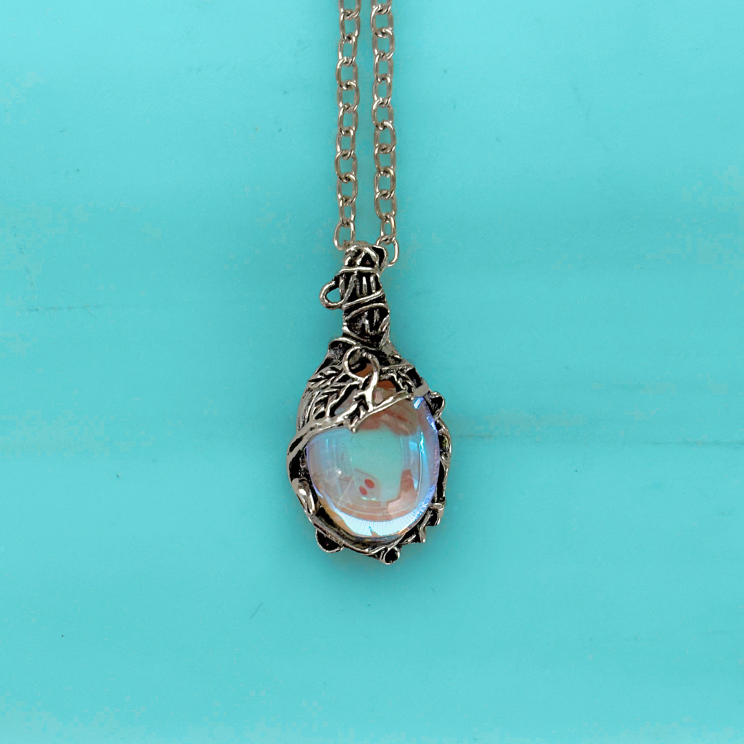 Romantasy Princess Opalescent Drop Necklace in Silver | Fantasy Gem Pendant | 18" + 2" Extender-Paper & Quartz-The Bullish Store