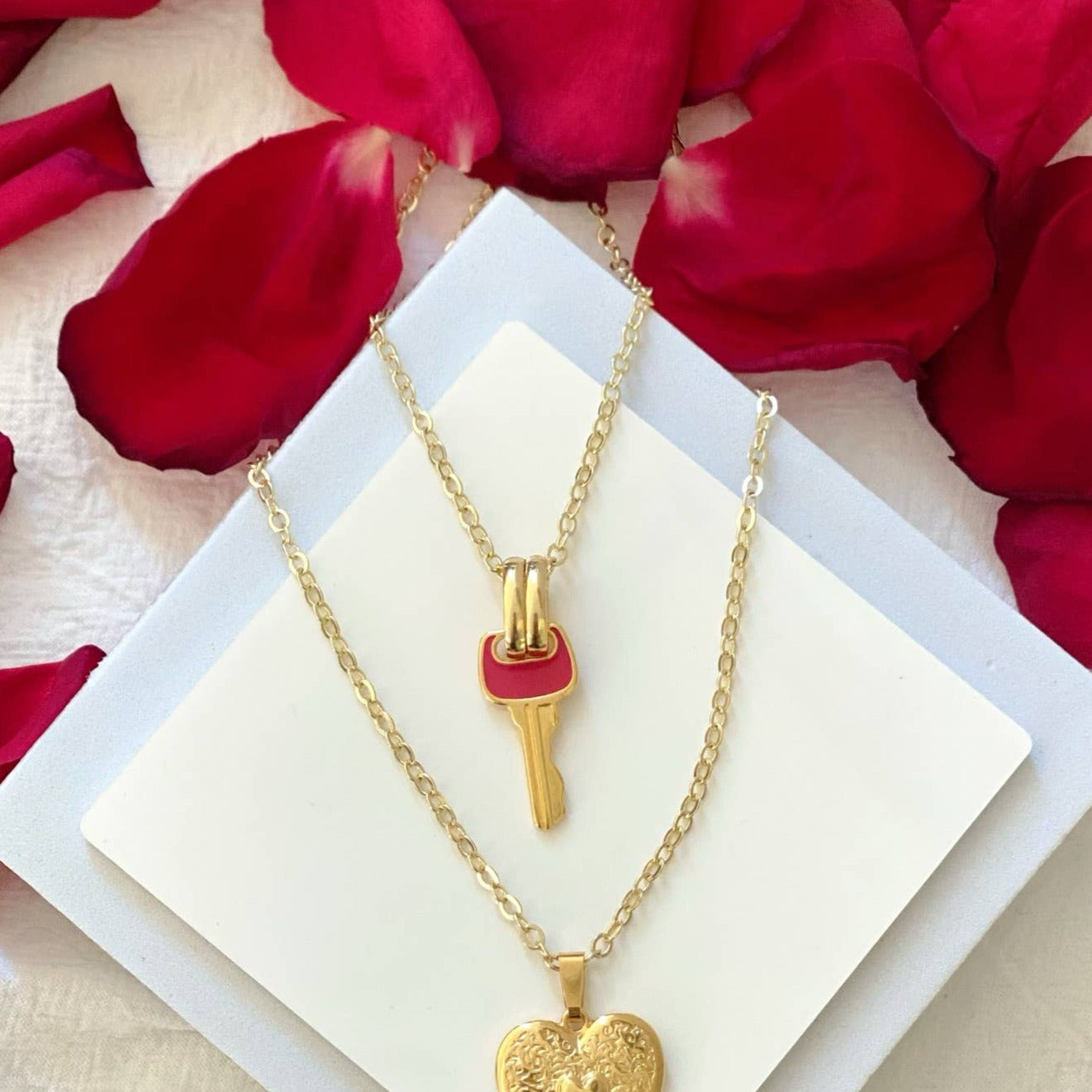 Romantic Red and Gold Key Necklace | Handmade in Athens, Greece