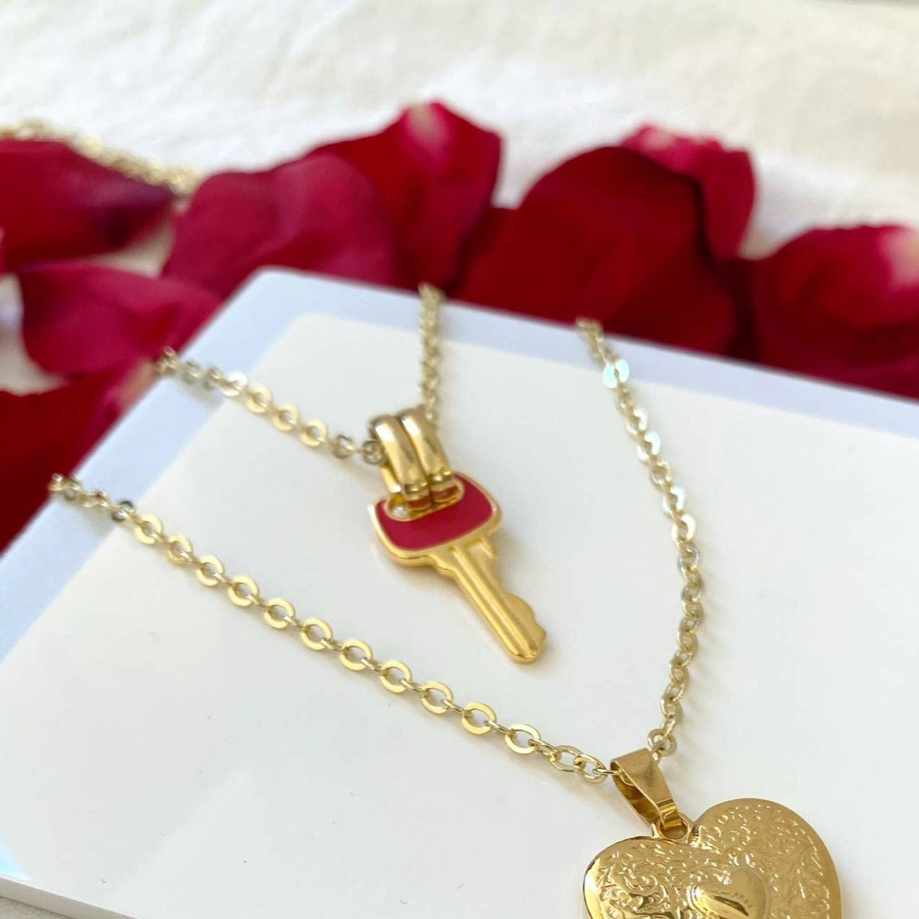 Romantic Red and Gold Key Necklace | Handmade in Athens, Greece