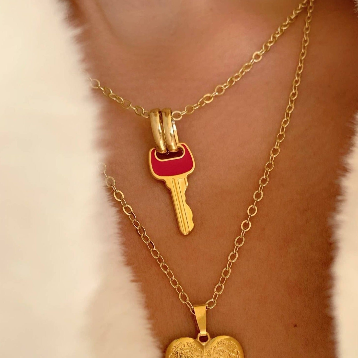 Romantic Red and Gold Key Necklace | Handmade in Athens, Greece