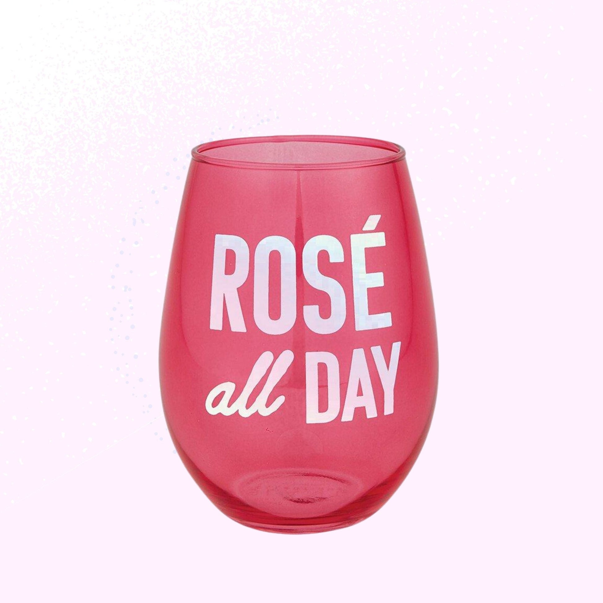 Rosé All Day Stemless Wine Glass in Pink Tinted Glass | 20 oz.