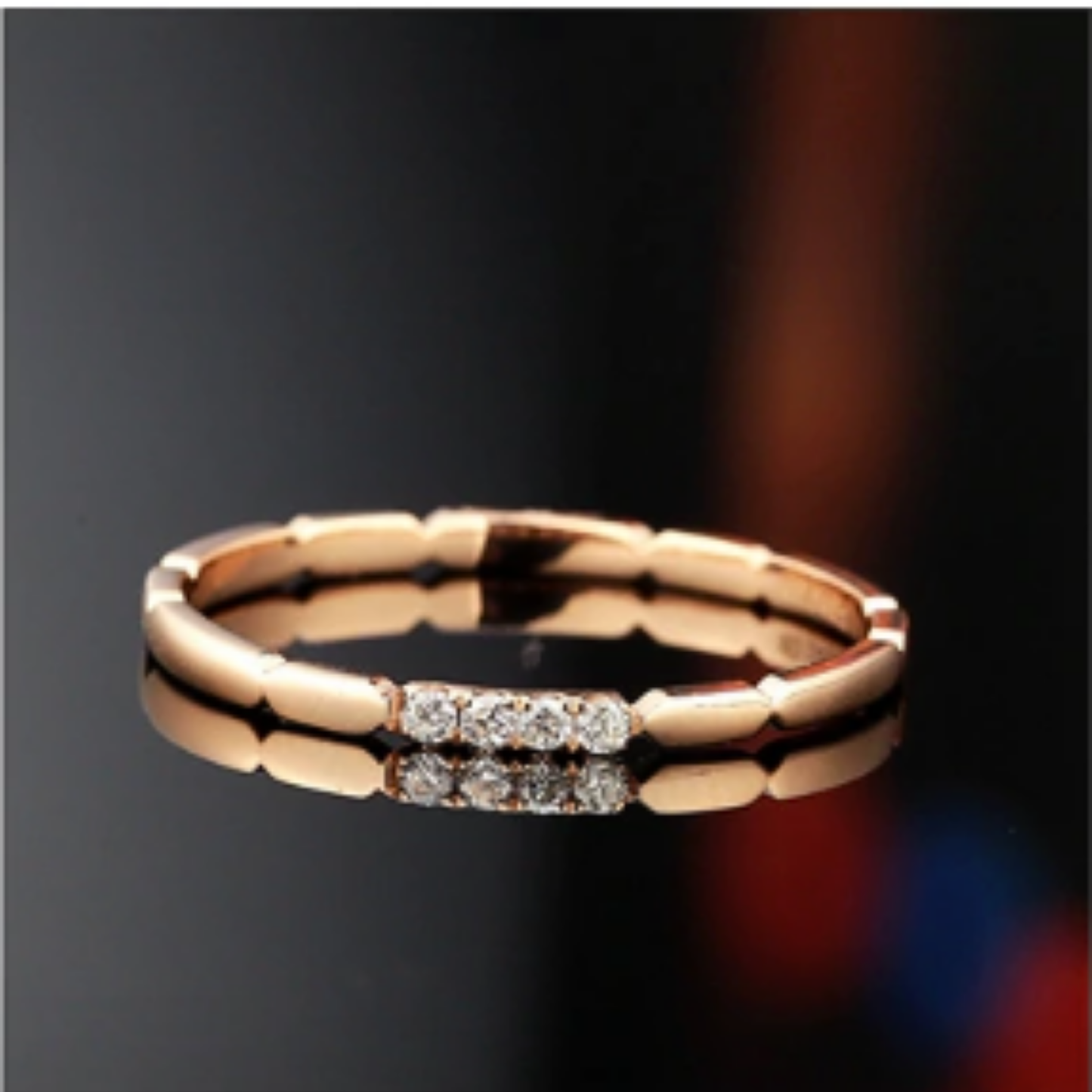 Rose Gold Perfect Minimalist Notched Ring | Delicate Band with Tiny Stones | Sizes 6–8