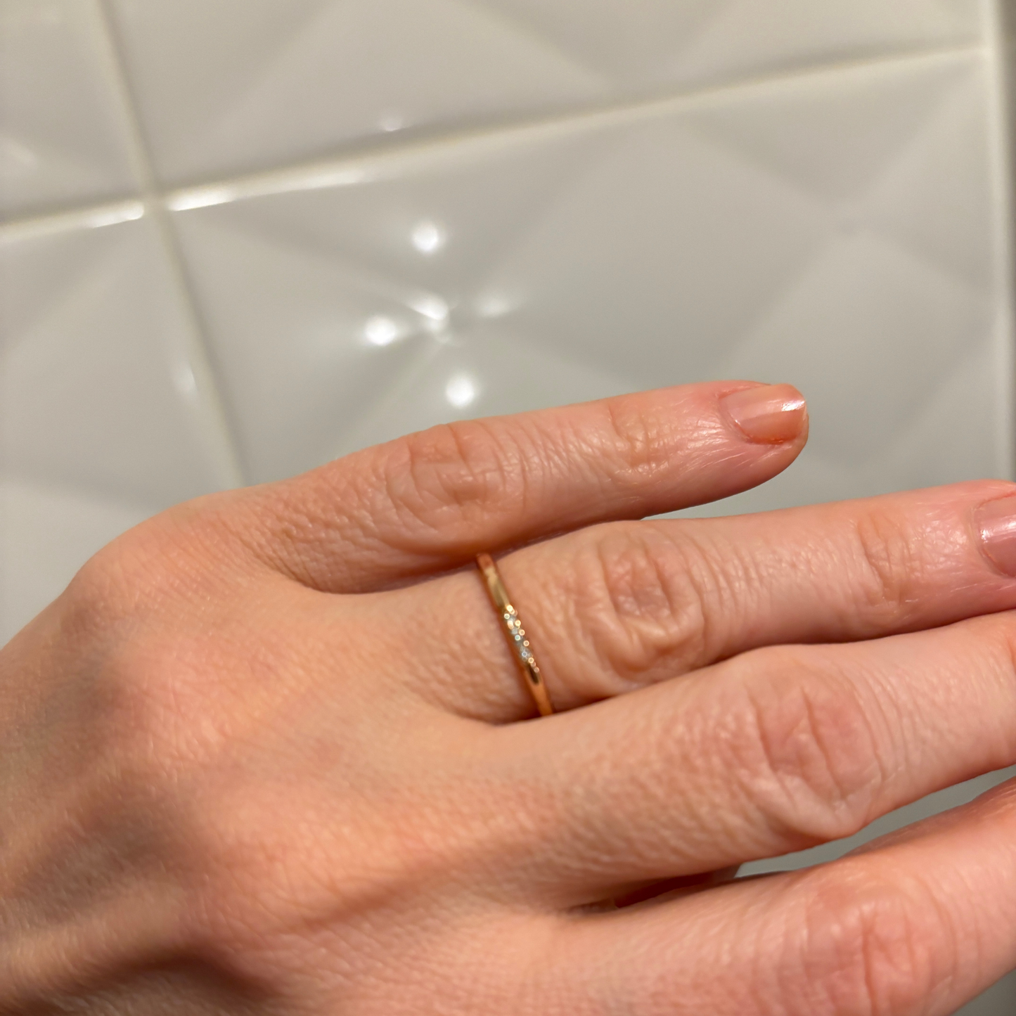Rose Gold Perfect Minimalist Notched Ring | Delicate Band with Tiny Stones | Sizes 6–8
