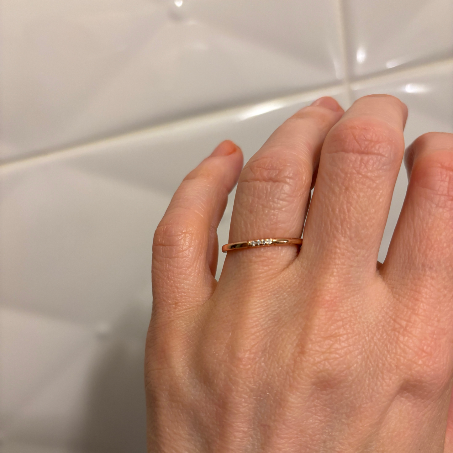 Rose Gold Perfect Minimalist Notched Ring | Delicate Band with Tiny Stones | Sizes 6–8