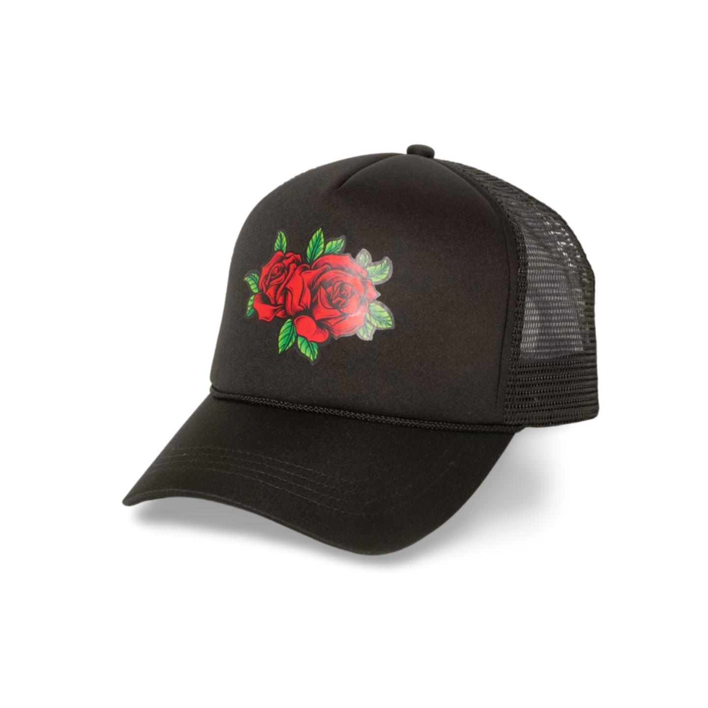 Rose Patch Trucker Hat | Mesh Back Snapback Cap with Floral Patch