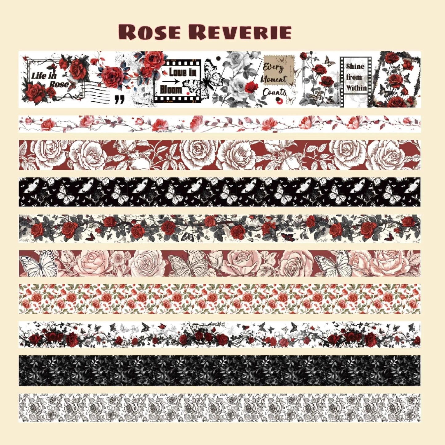 Rose Reverie Washi Tape Set | 20 Rolls Floral Tapes for Journals, Planners & Scrapbooking