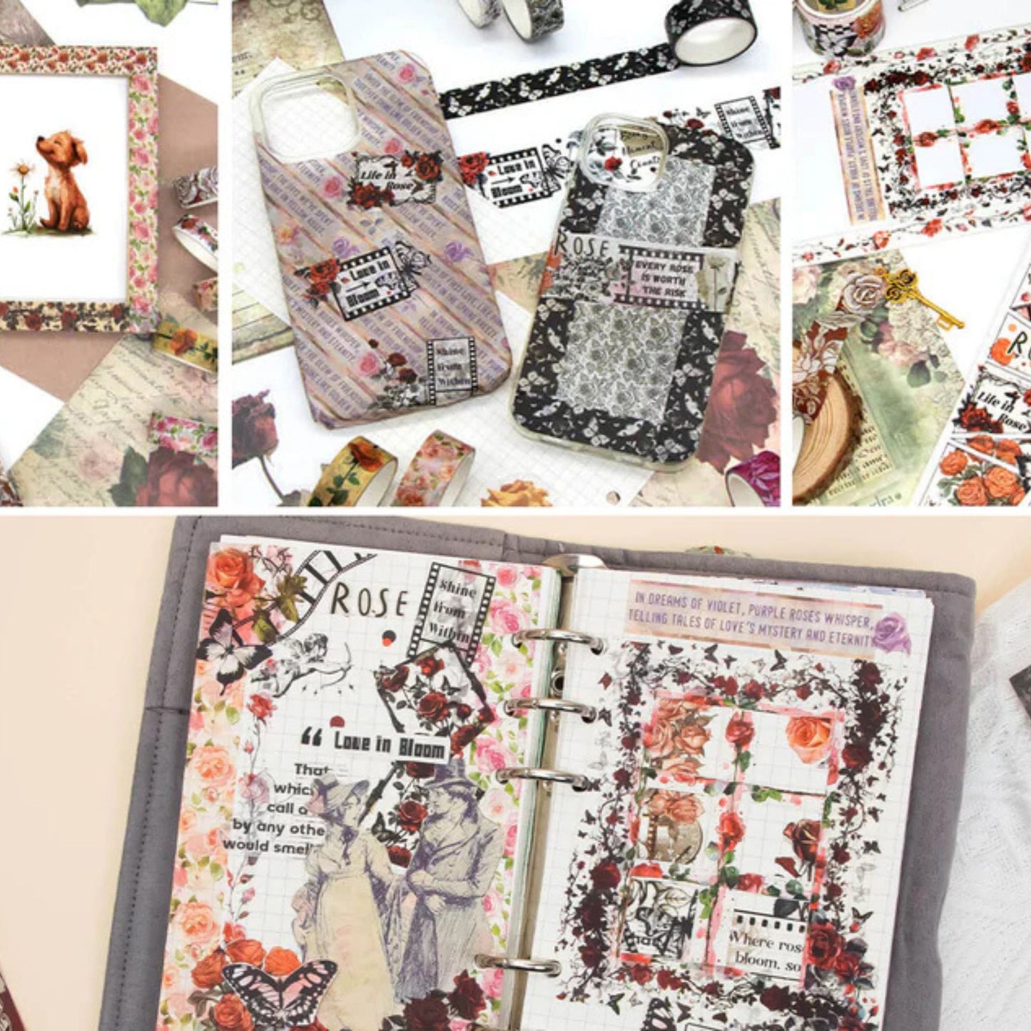 Rose Reverie Washi Tape Set | 20 Rolls Floral Tapes for Journals, Planners & Scrapbooking