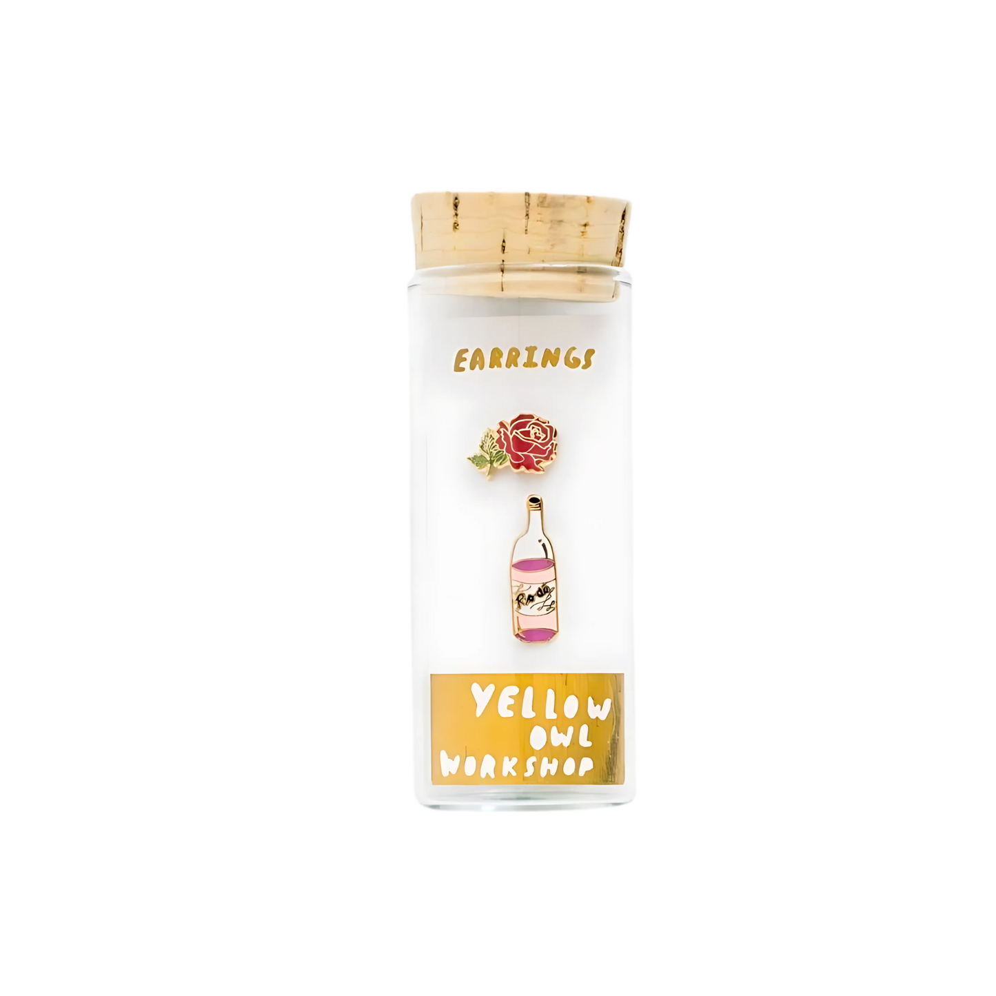 Rose and Rosé Mismatched Stud Earrings | Cloisonné with 22 Karat Gold | In a Glass Gift Vial