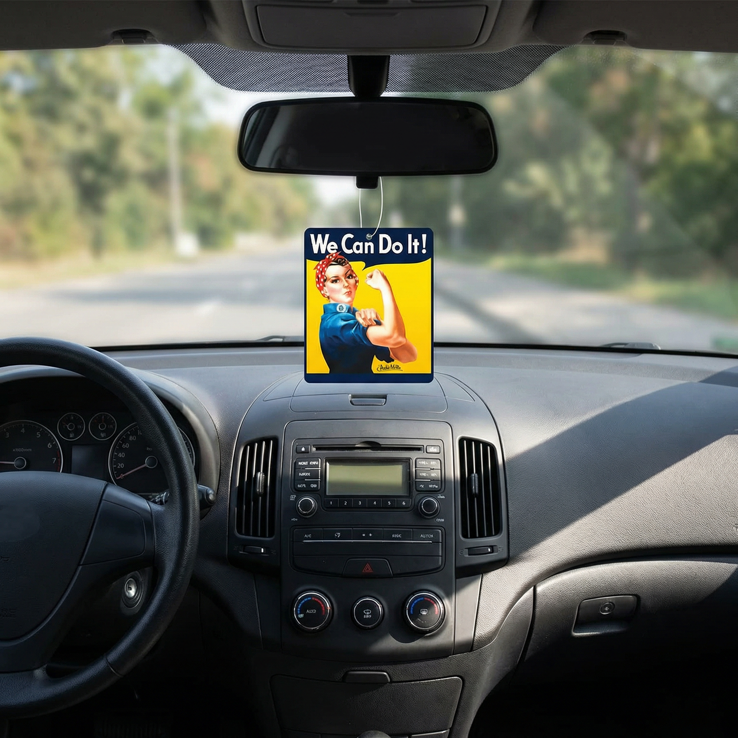 Rosie the Riveter Hanging Air Freshener in Lemon Scent | Feminist Symbol Car Air Freshener
