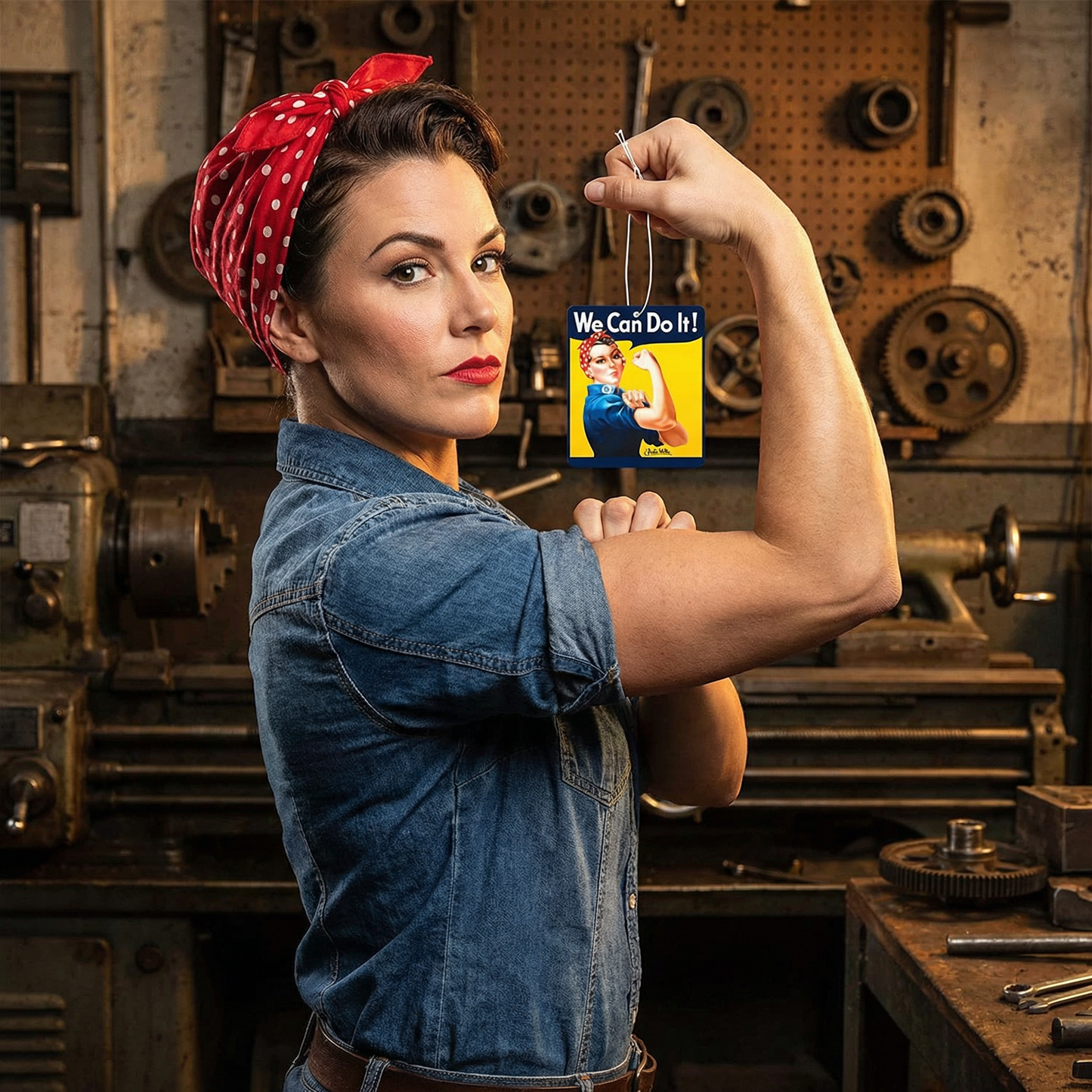 Rosie the Riveter Hanging Air Freshener in Lemon Scent | Feminist Symbol Car Air Freshener