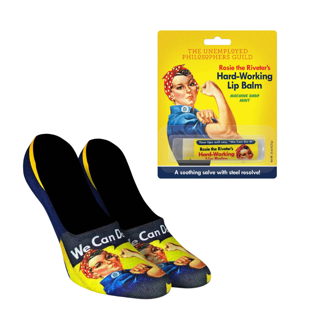 Rosie the Riveter No Show Socks and Lip Balm Gift Bundle