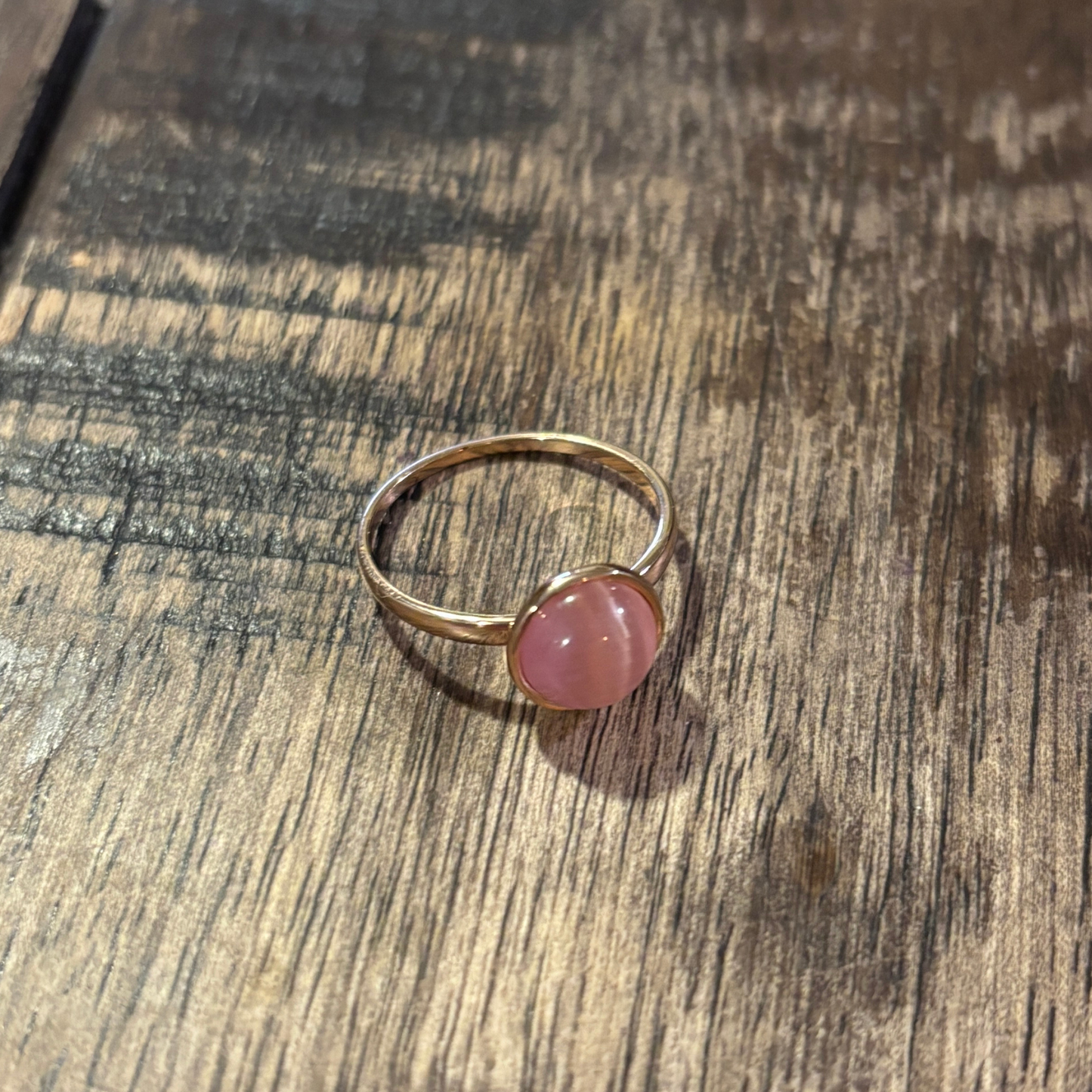 Rosy Dome Minimalist Ring | Round Pink Gem on Gold Band | Sizes 5.5–9