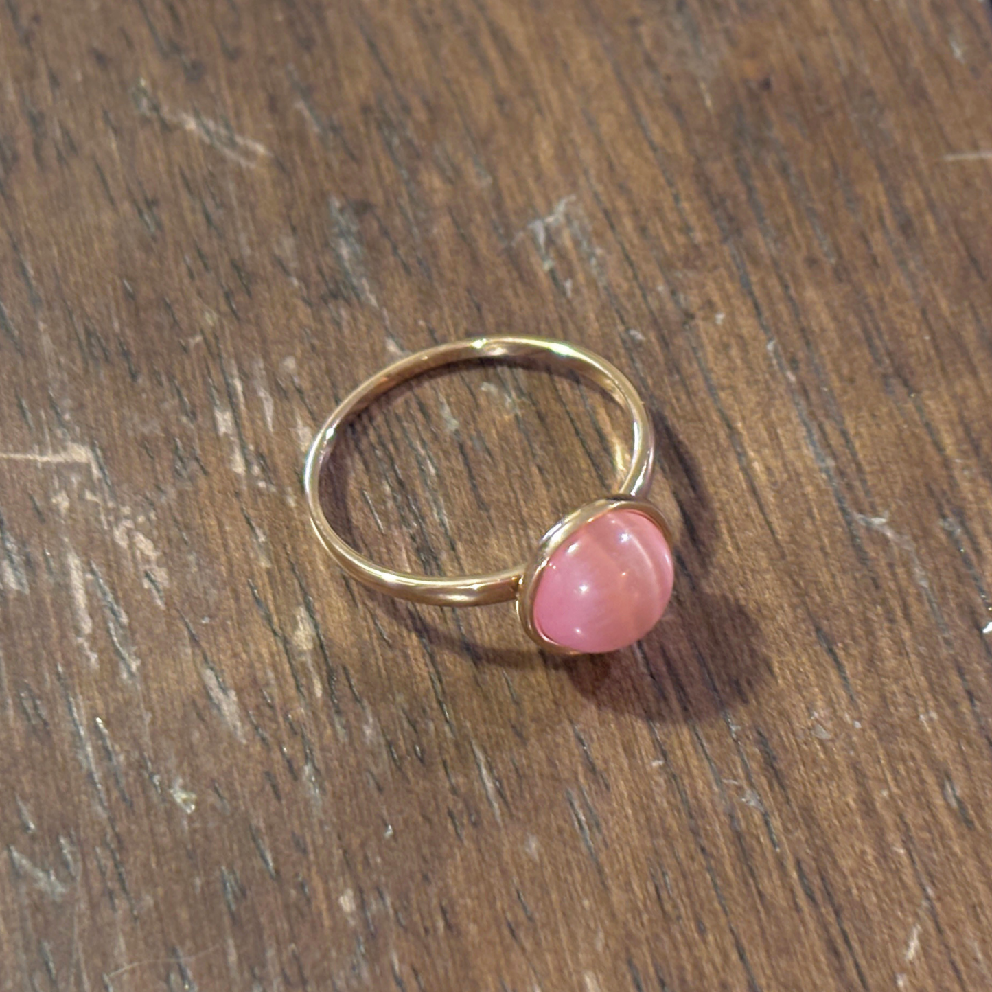 Rosy Dome Minimalist Ring | Round Pink Gem on Gold Band | Sizes 5.5–9