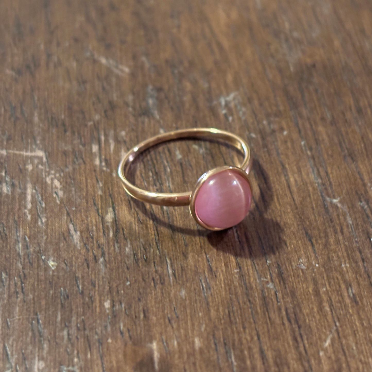 Rosy Dome Minimalist Ring | Round Pink Gem on Gold Band | Sizes 5.5–9