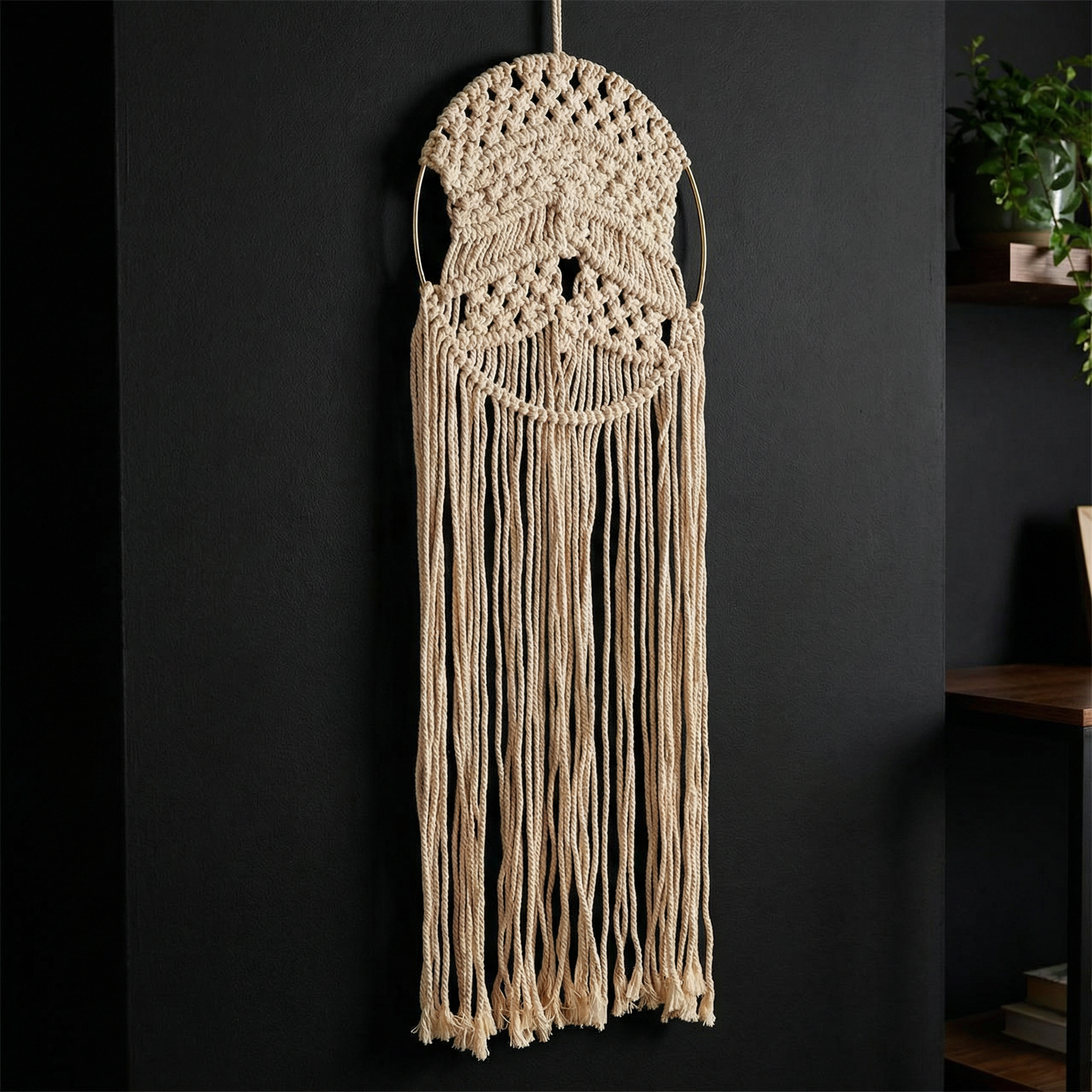 Round Hoop Macrame Bohemian Decor | Decorative Macrame Wall Hanging | 10" x 27.5"