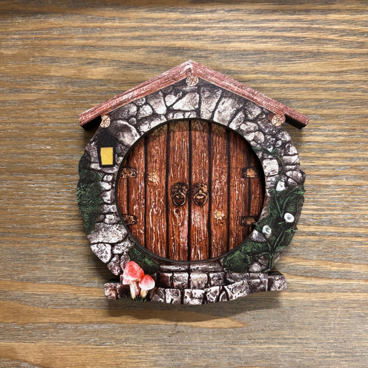 Round Stone Mini Fairy Door | 4" Tall Faux Faerie Elf Door Outdoor Garden Decor
