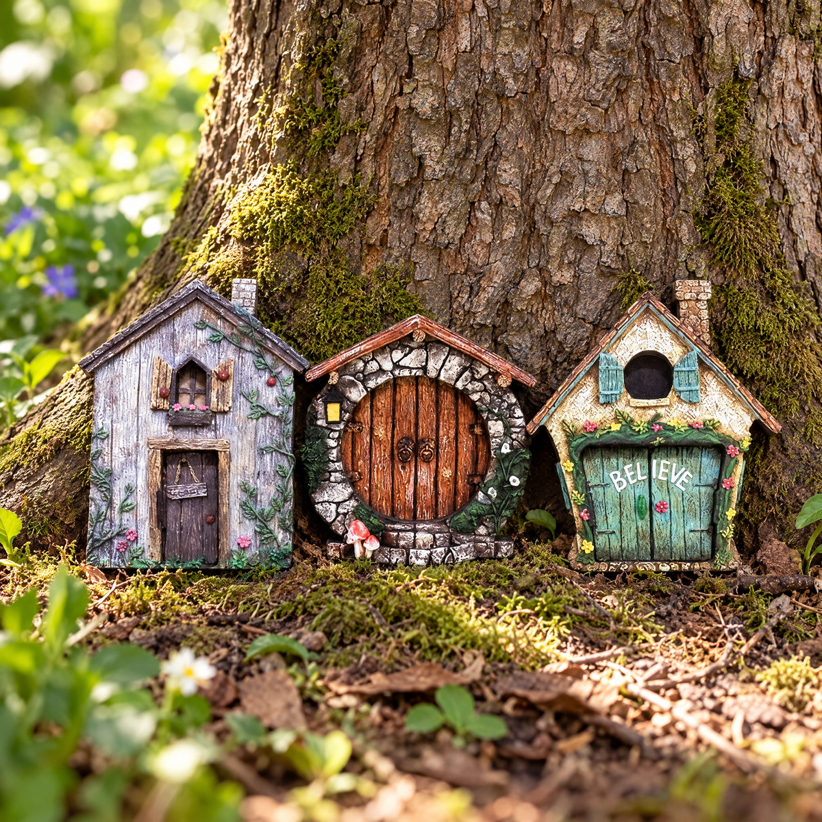 Round Stone Mini Fairy Door | 4" Tall Faux Faerie Elf Door Outdoor Garden Decor-Paper & Quartz-The Bullish Store