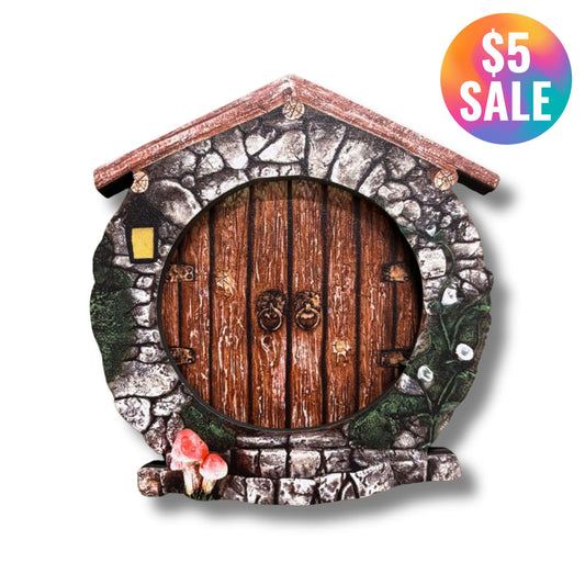 Round Stone Mini Fairy Door | 4" Tall Faux Faerie Elf Door Outdoor Garden Decor