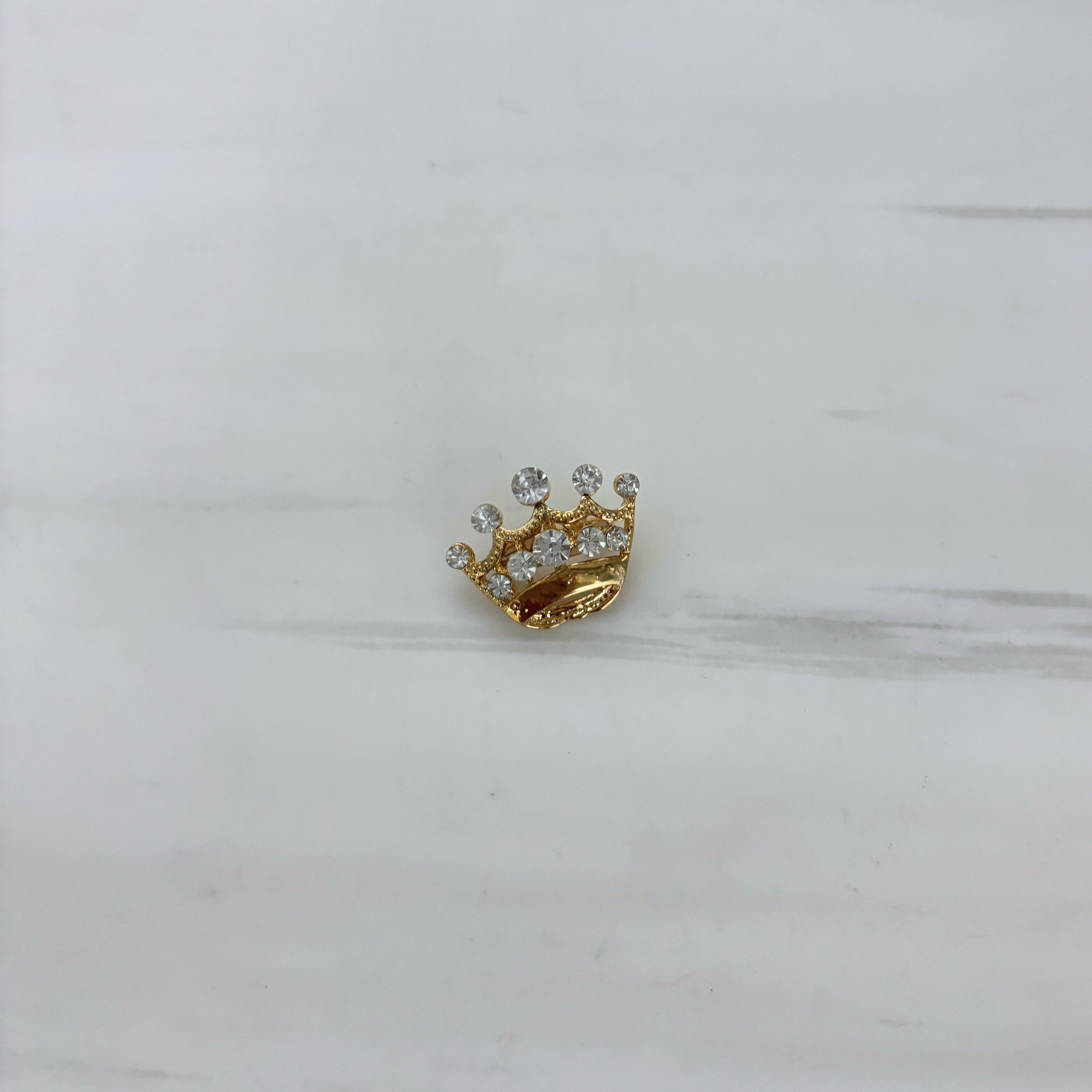 Royal Crown Mini Brooch in Gold | Rhinestone Crown Pin | 0.8" | Jacket or Bag