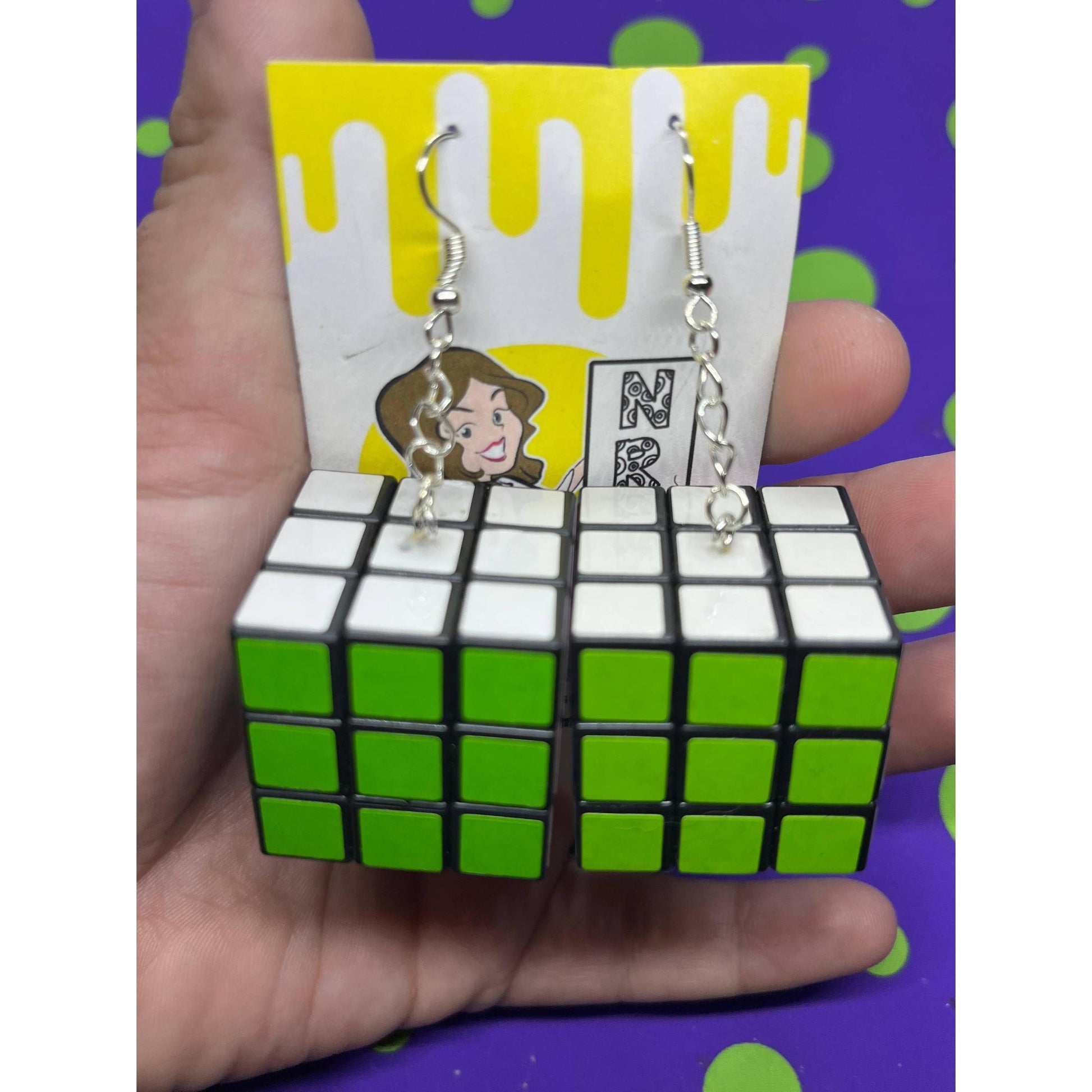 Rubik's Cube Dangle Earrings in Pastel Colors | Playable Miniature Earrings