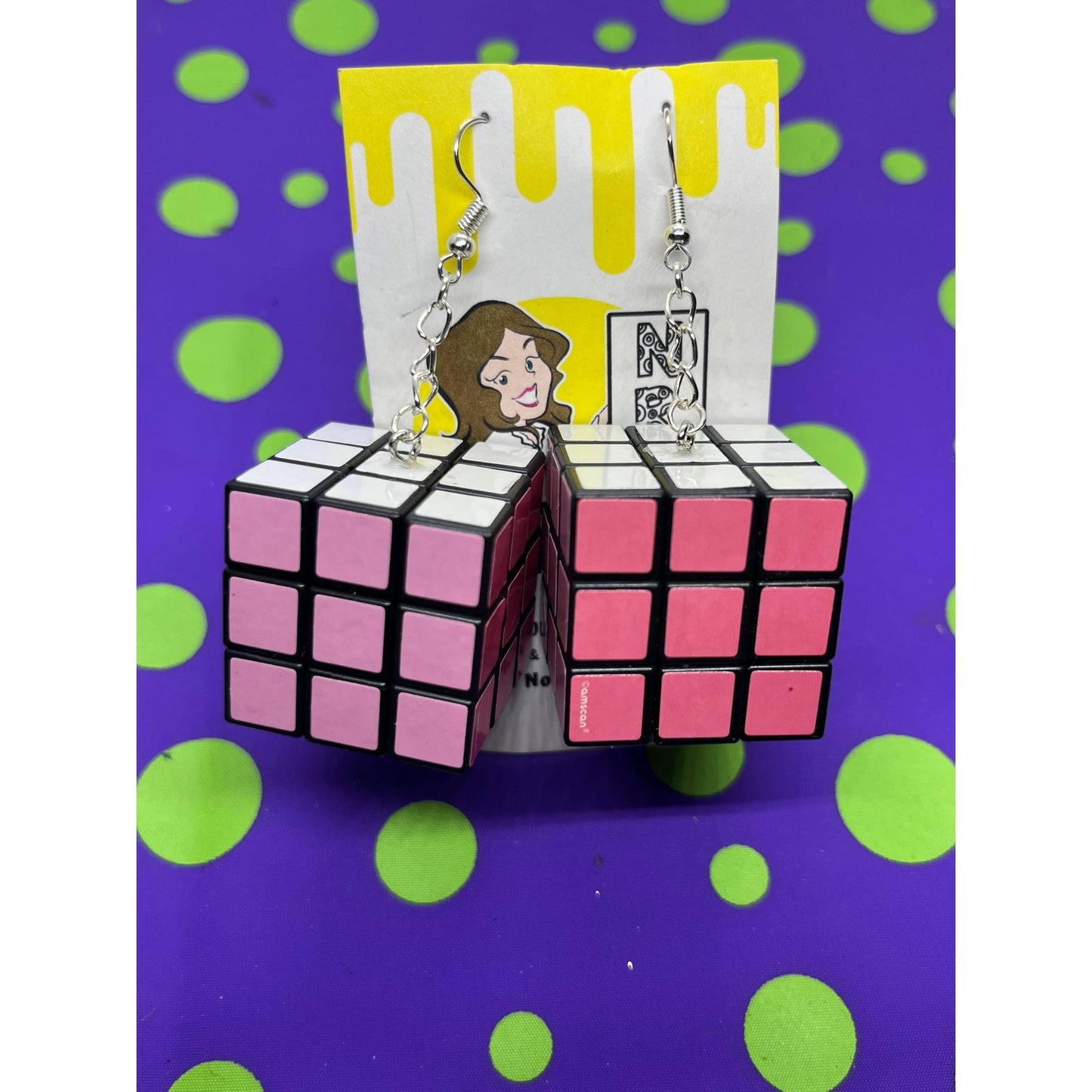 Rubik's Cube Dangle Earrings in Pastel Colors | Playable Miniature Earrings
