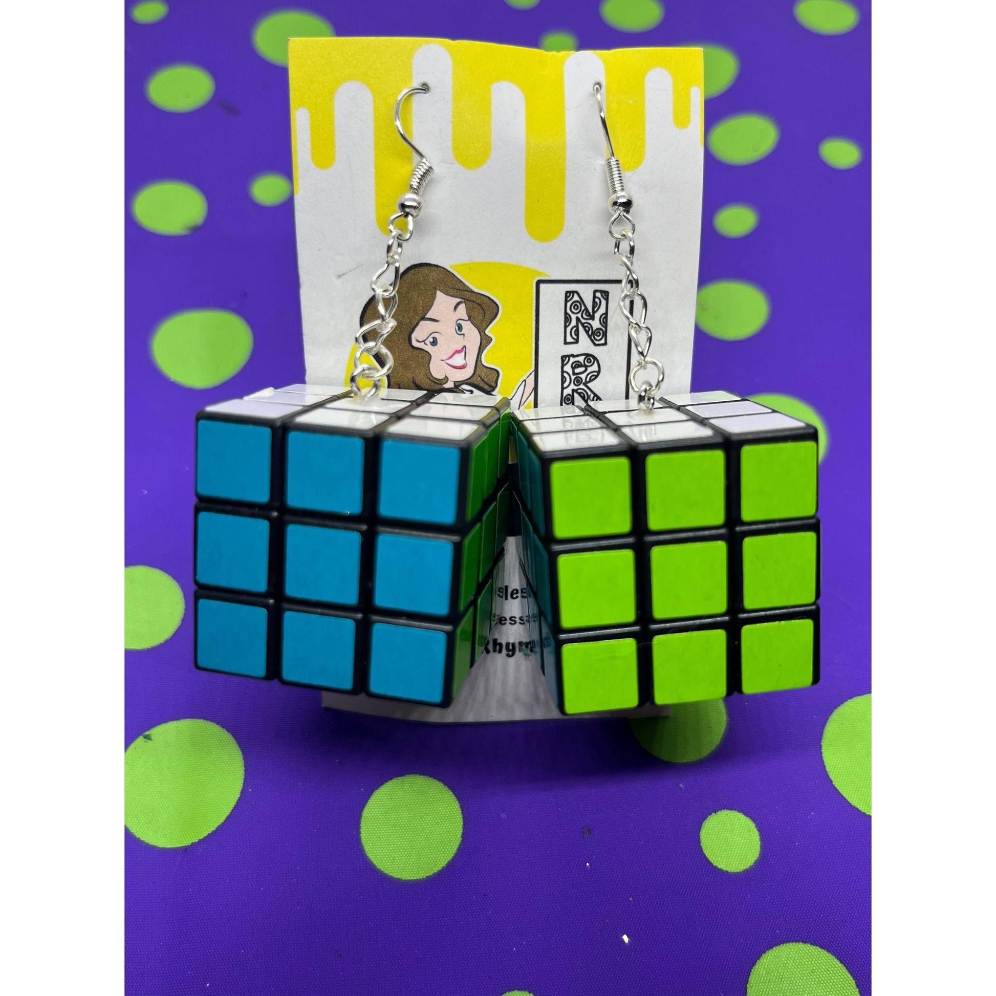 Rubik's Cube Dangle Earrings in Pastel Colors | Playable Miniature Earrings