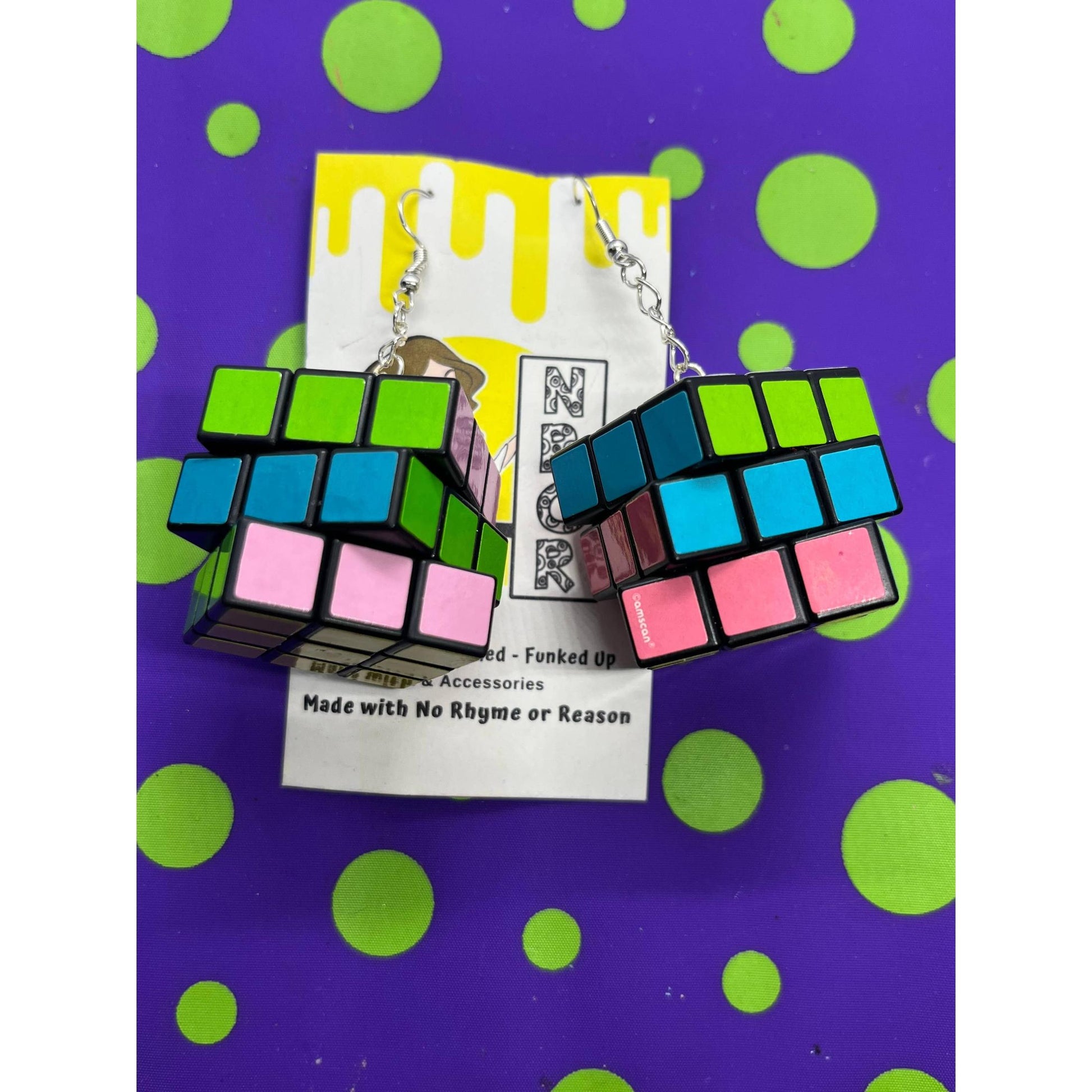Rubik's Cube Dangle Earrings in Pastel Colors | Playable Miniature Earrings