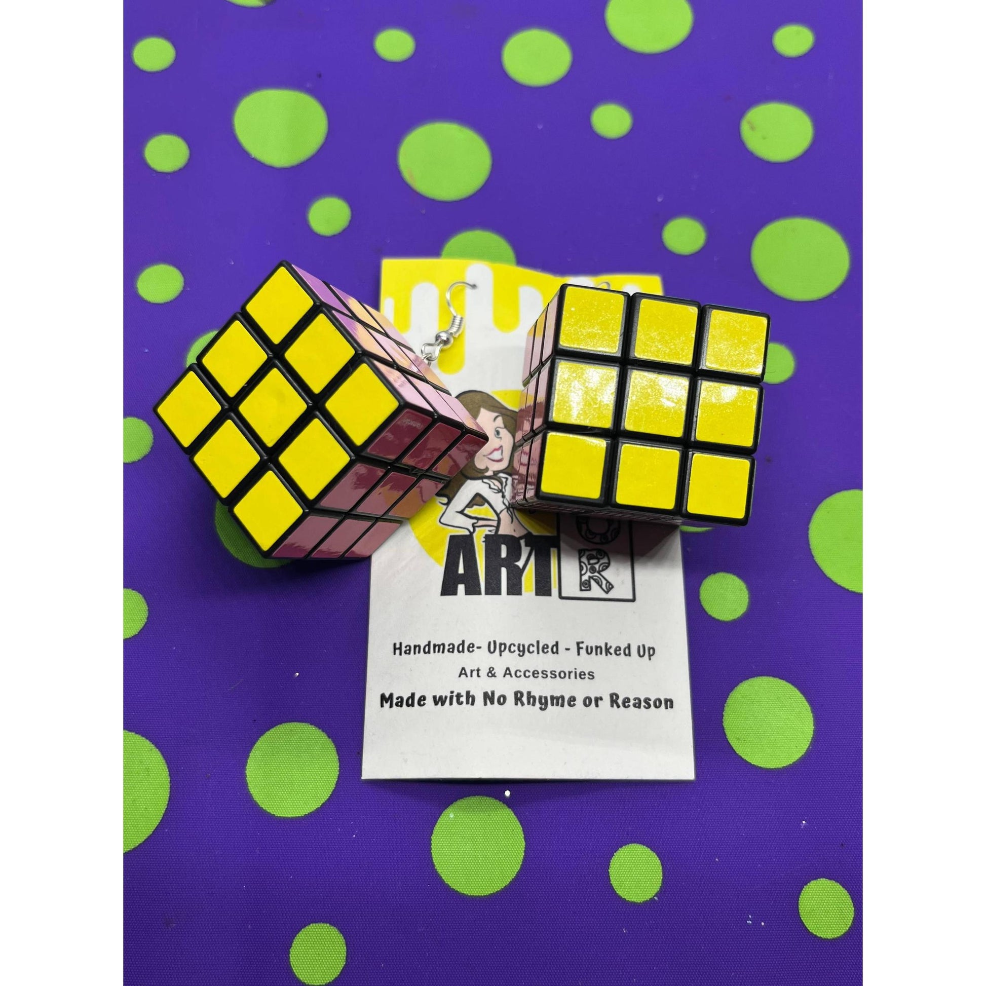 Rubik's Cube Dangle Earrings in Pastel Colors | Playable Miniature Earrings