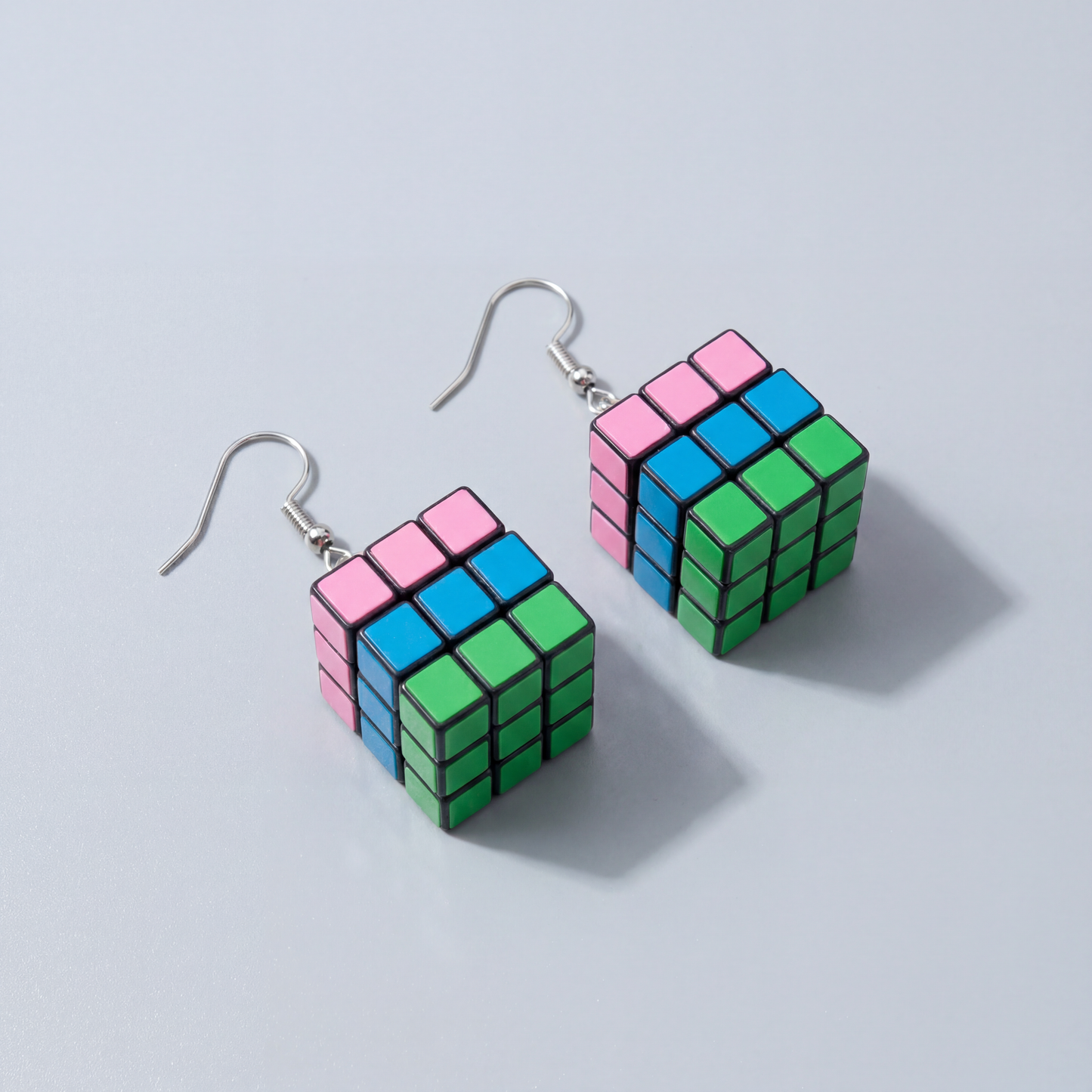 Rubik's Cube Dangle Earrings in Pastel Colors | Playable Miniature Earrings