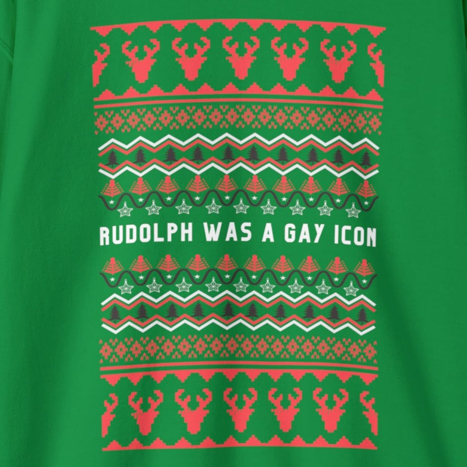 Rudolph Was a Gay Icon "Ugly Christmas Sweater" Unisex Heavy Blend™ Crewneck Sweatshirt (Sizes S-5X)