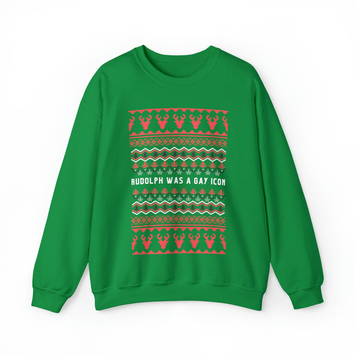 Rudolph Was a Gay Icon "Ugly Christmas Sweater" Unisex Heavy Blend™ Crewneck Sweatshirt (Sizes S-5X)