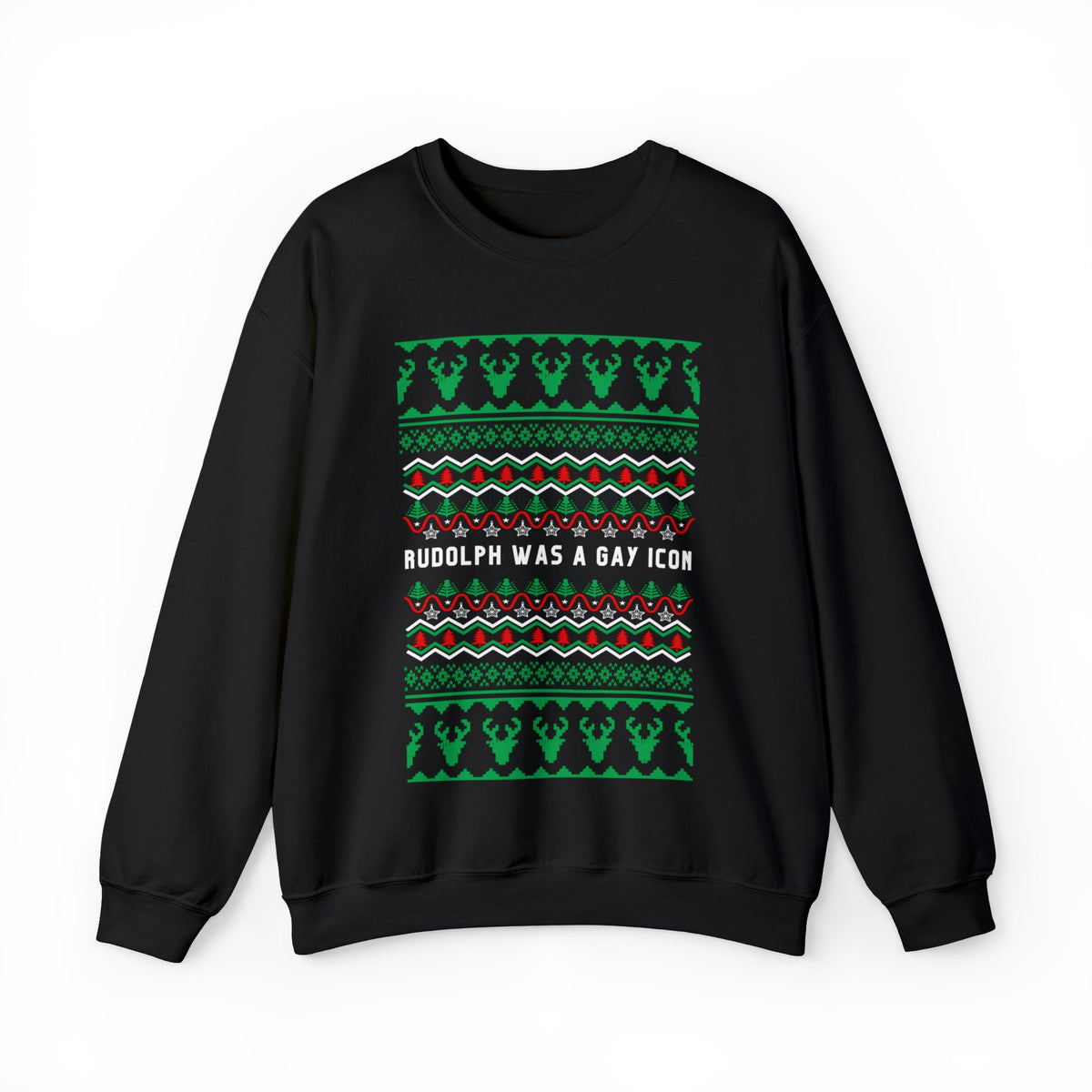 Rudolph Was a Gay Icon "Ugly Christmas Sweater" Unisex Heavy Blend™ Crewneck Sweatshirt (Sizes S-5X)