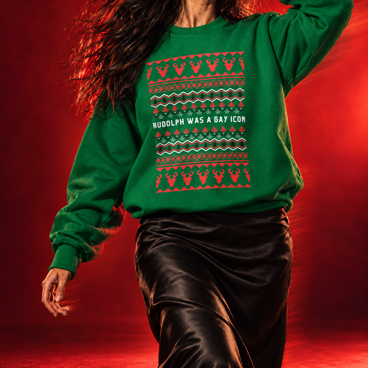 Rudolph Was a Gay Icon "Ugly Christmas Sweater" Unisex Heavy Blend™ Crewneck Sweatshirt (Sizes S-5X)-GetBullish-The Bullish Store