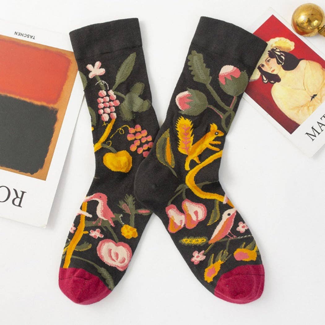 Rufia Summer Floral Pattern Socks in Black