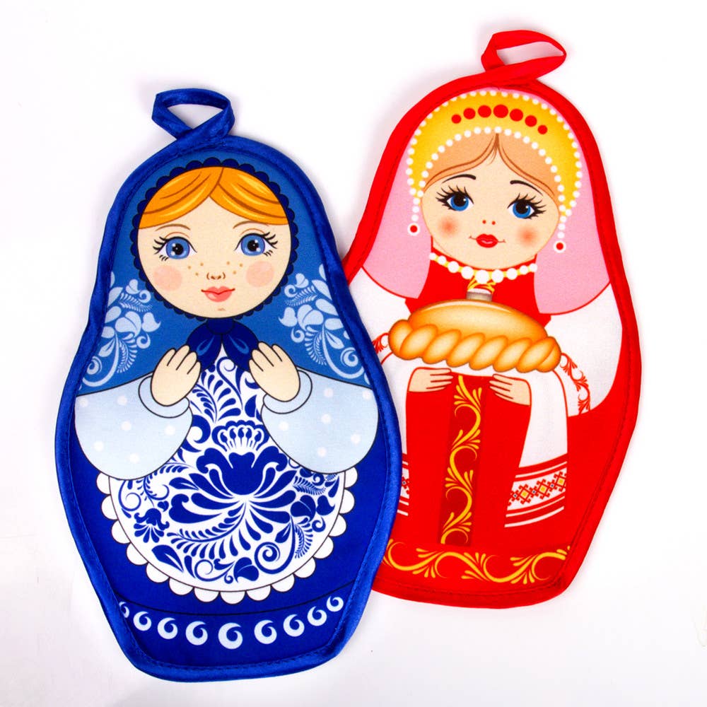 Russian Nesting Doll Tea Cozy "Gzhel" Hot Pad | Kitchen Tea Cozy Accessories | 9'' x 5''