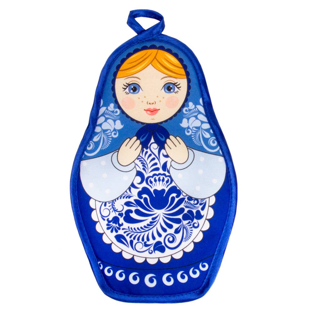 Russian Nesting Doll Tea Cozy "Gzhel" Hot Pad | Kitchen Tea Cozy Accessories | 9'' x 5''