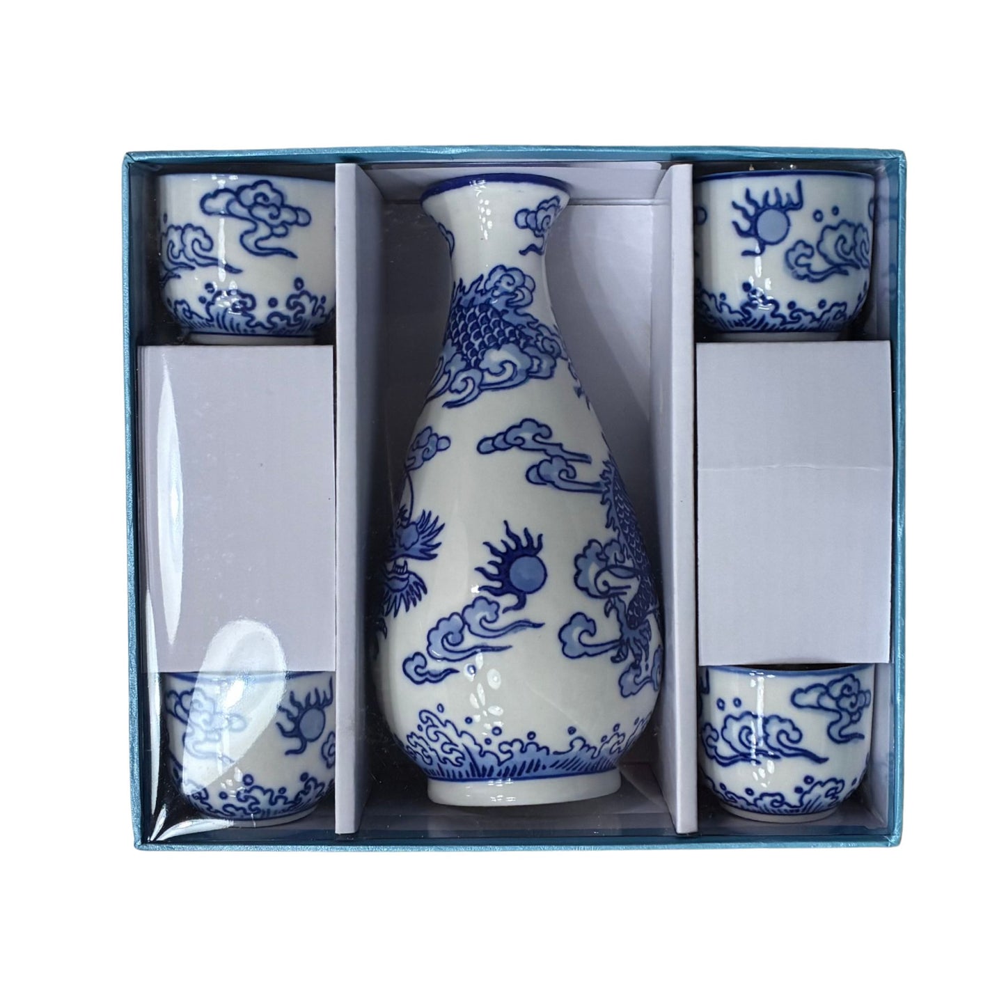 Ryu Dragon Porcelain Glazed Sake Gift Set | 10 oz Sake Bottle and 4 Cups Set