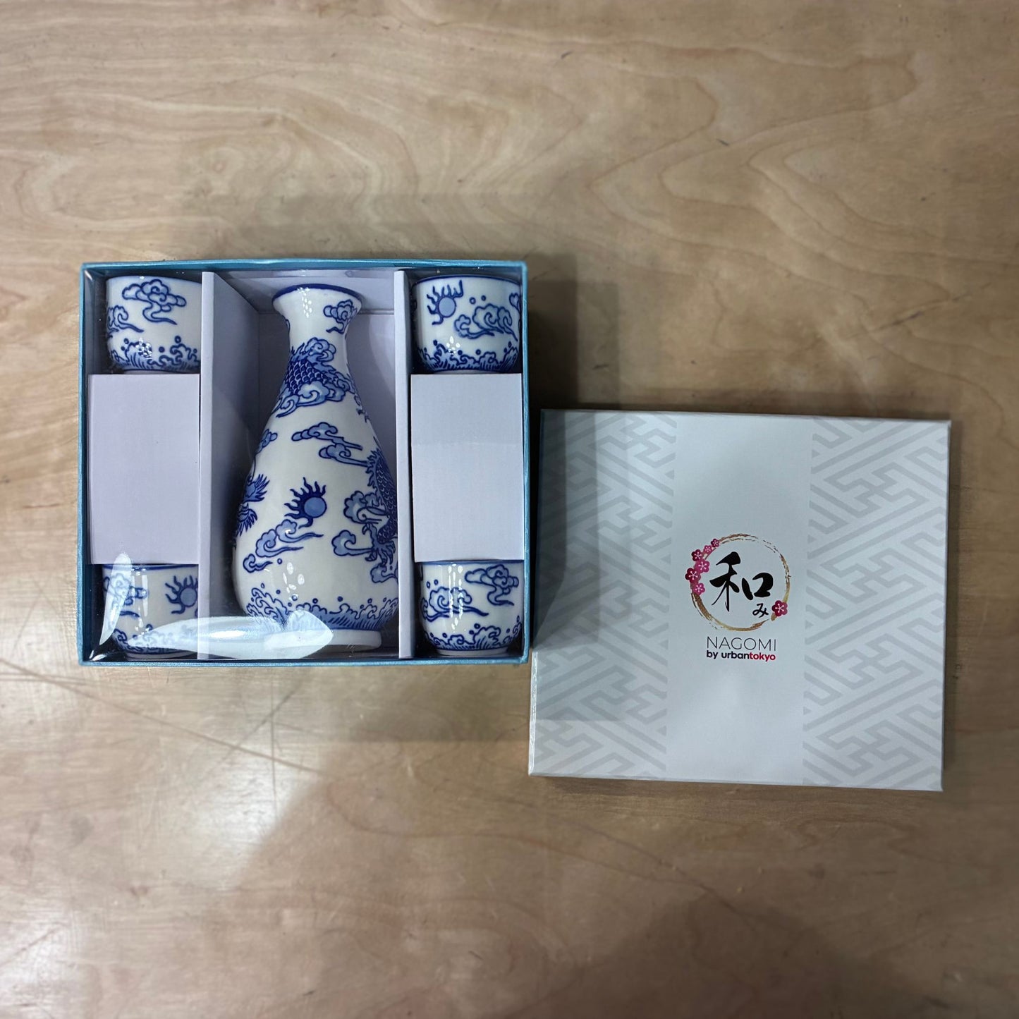 Ryu Dragon Porcelain Glazed Sake Gift Set | 10 oz Sake Bottle and 4 Cups Set
