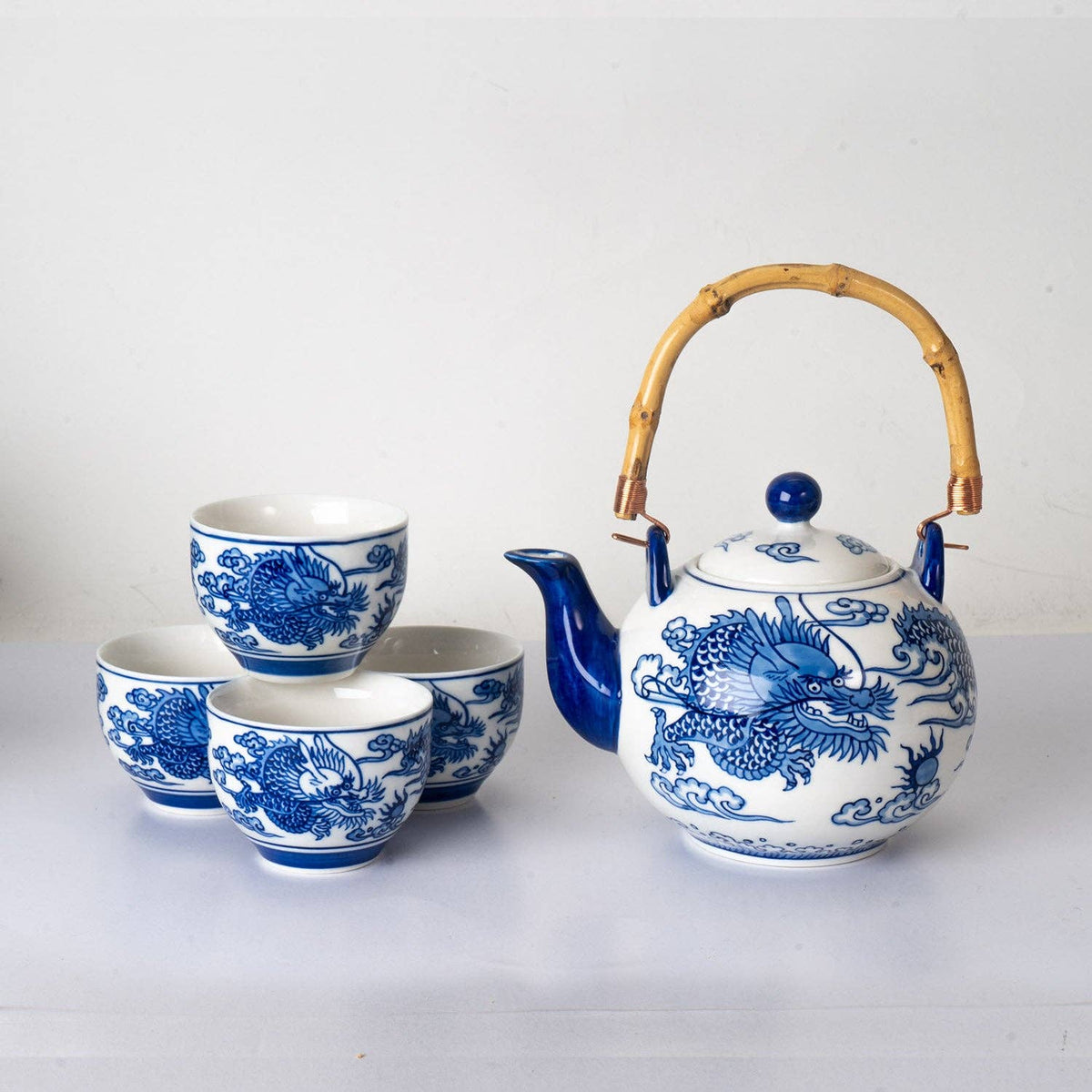 Ryu Dragon Porcelain Tea Set | 30 fl oz Teapot and 4 Cups