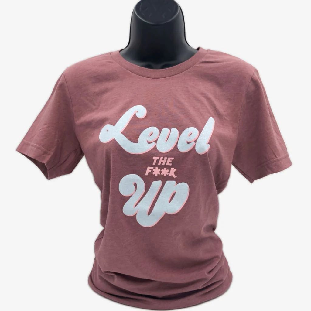 S-3X Level the F**k Up Unisex T-Shirt in Heather Mauve Sizes Small-3XL