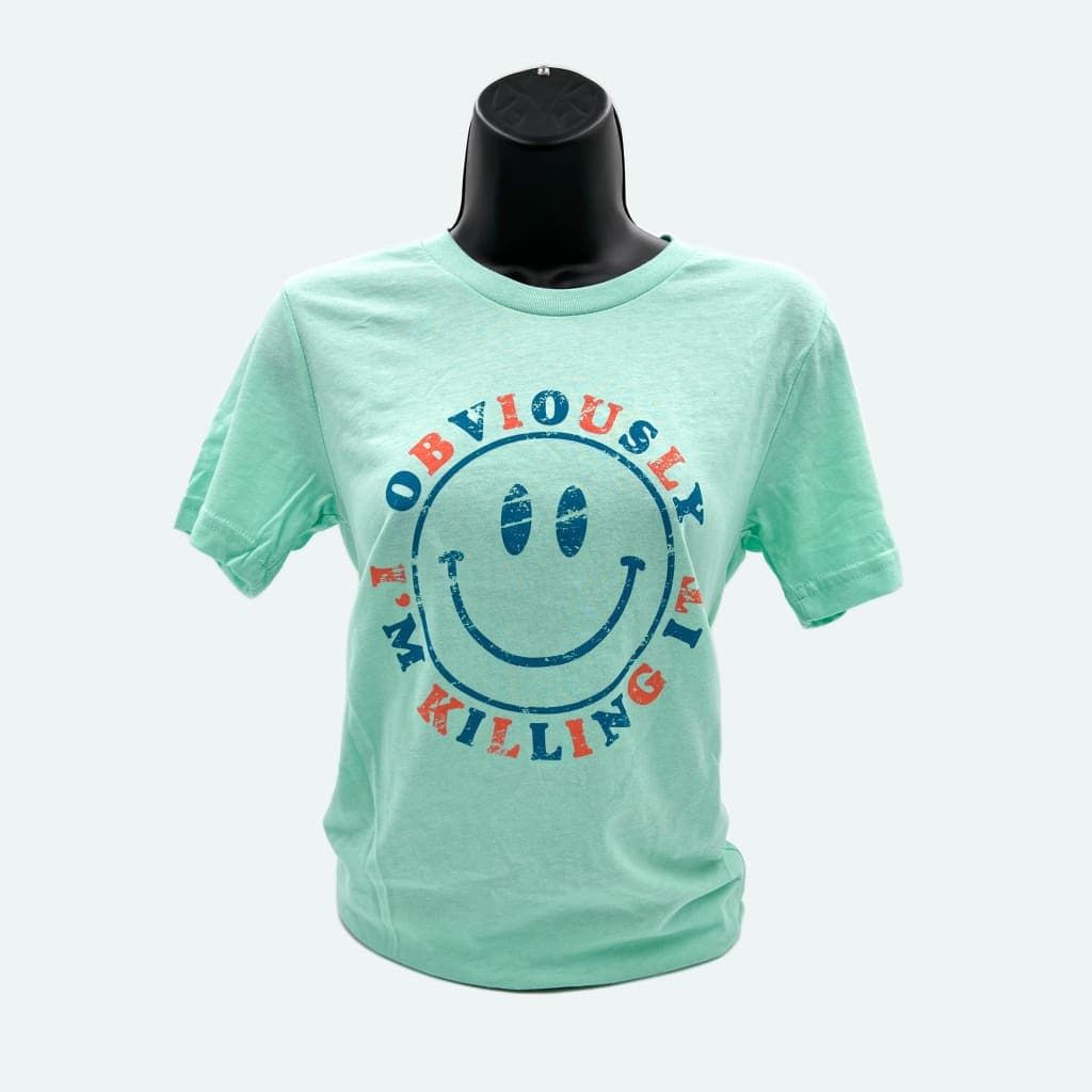 S-3X Obviously I'm Killing It Emoji Face Unisex T-Shirt in Heather Mint Size Small-3XL