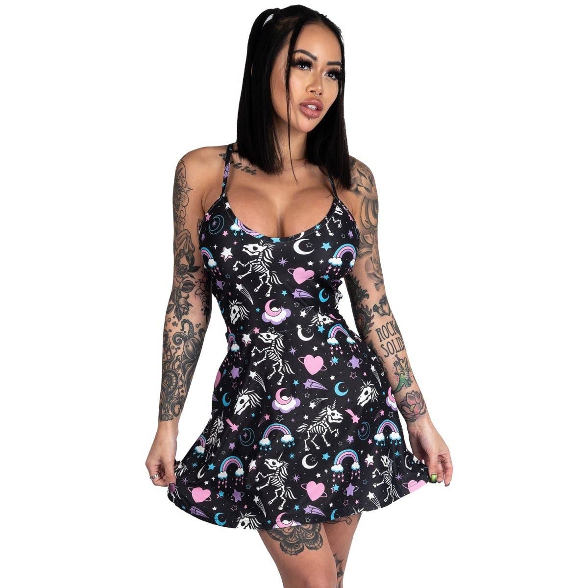 [S-3XL] Gothic Skeleton Unicorns Skater Dress
