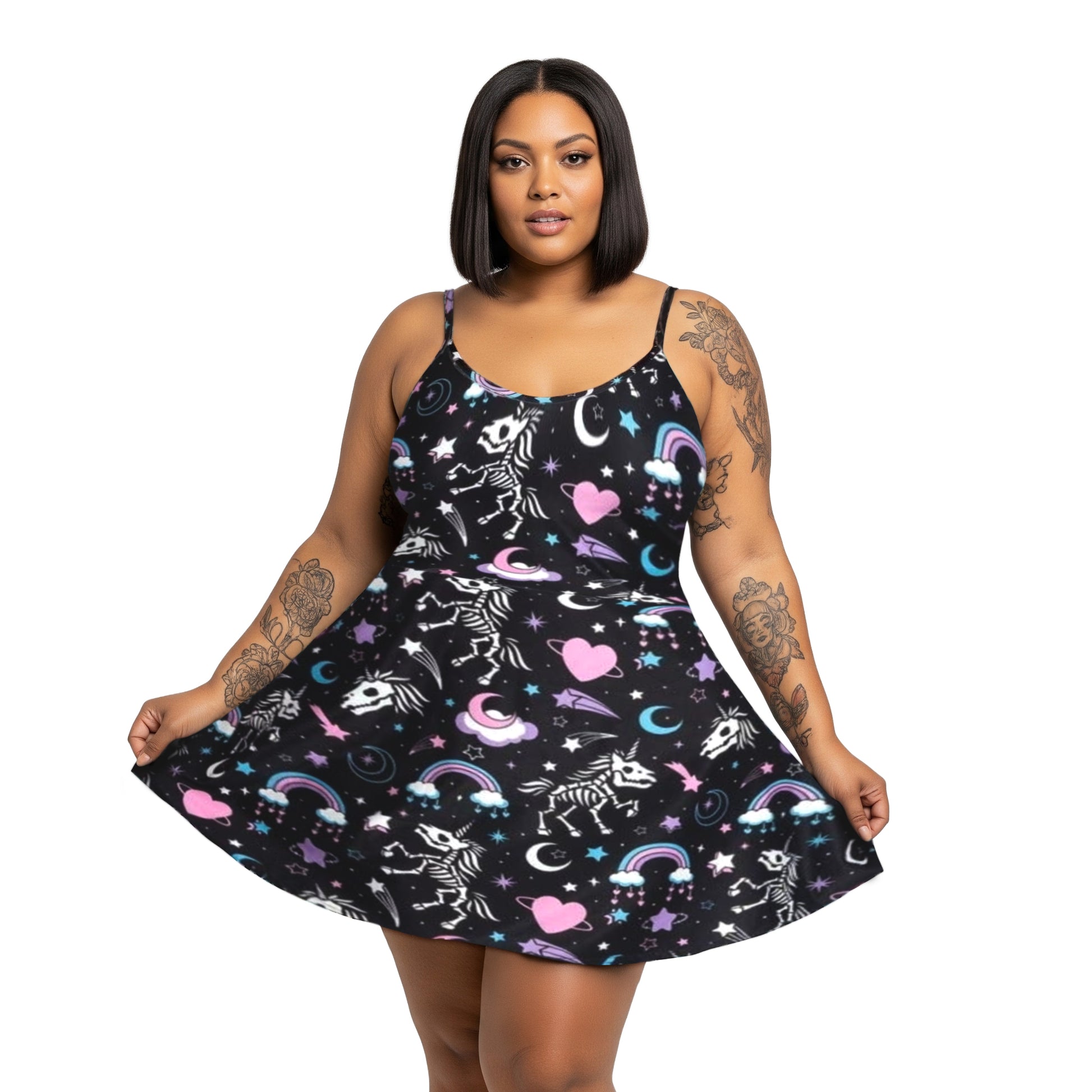 [S-3XL] Gothic Skeleton Unicorns Skater Dress
