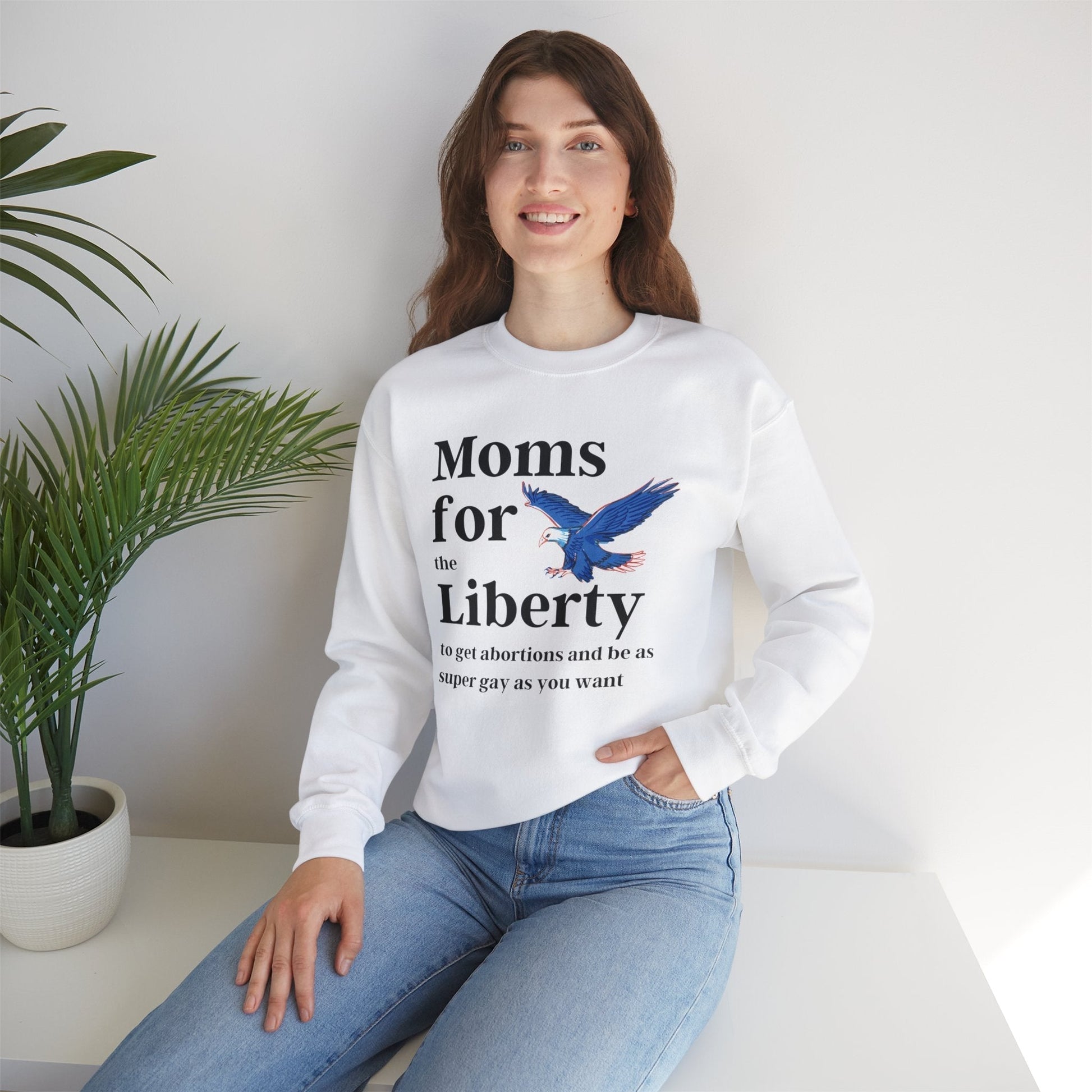 [SATIRE] Moms for (the) Liberty (to get abortions and be as super gay as you want) Unisex Heavy Blend™ Crewneck Sweatshirt Sizes SM-5XL | Plus Size Available