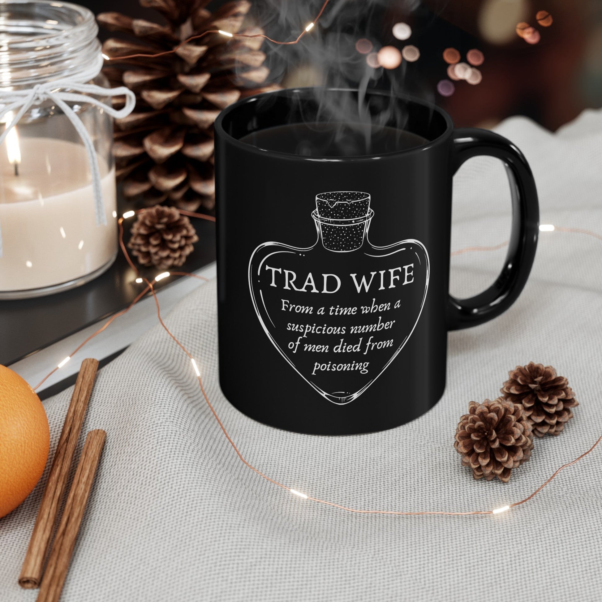 [SATIRE] Trad Wife 11oz Black Mug | Heart Shaped Poison Bottle