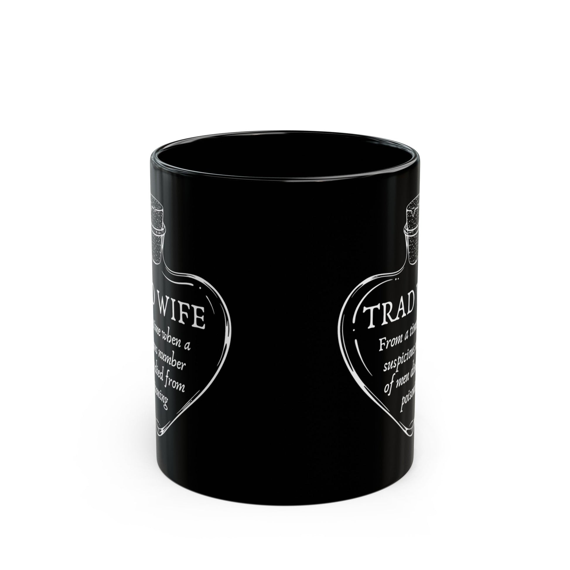 [SATIRE] Trad Wife 11oz Black Mug | Heart Shaped Poison Bottle